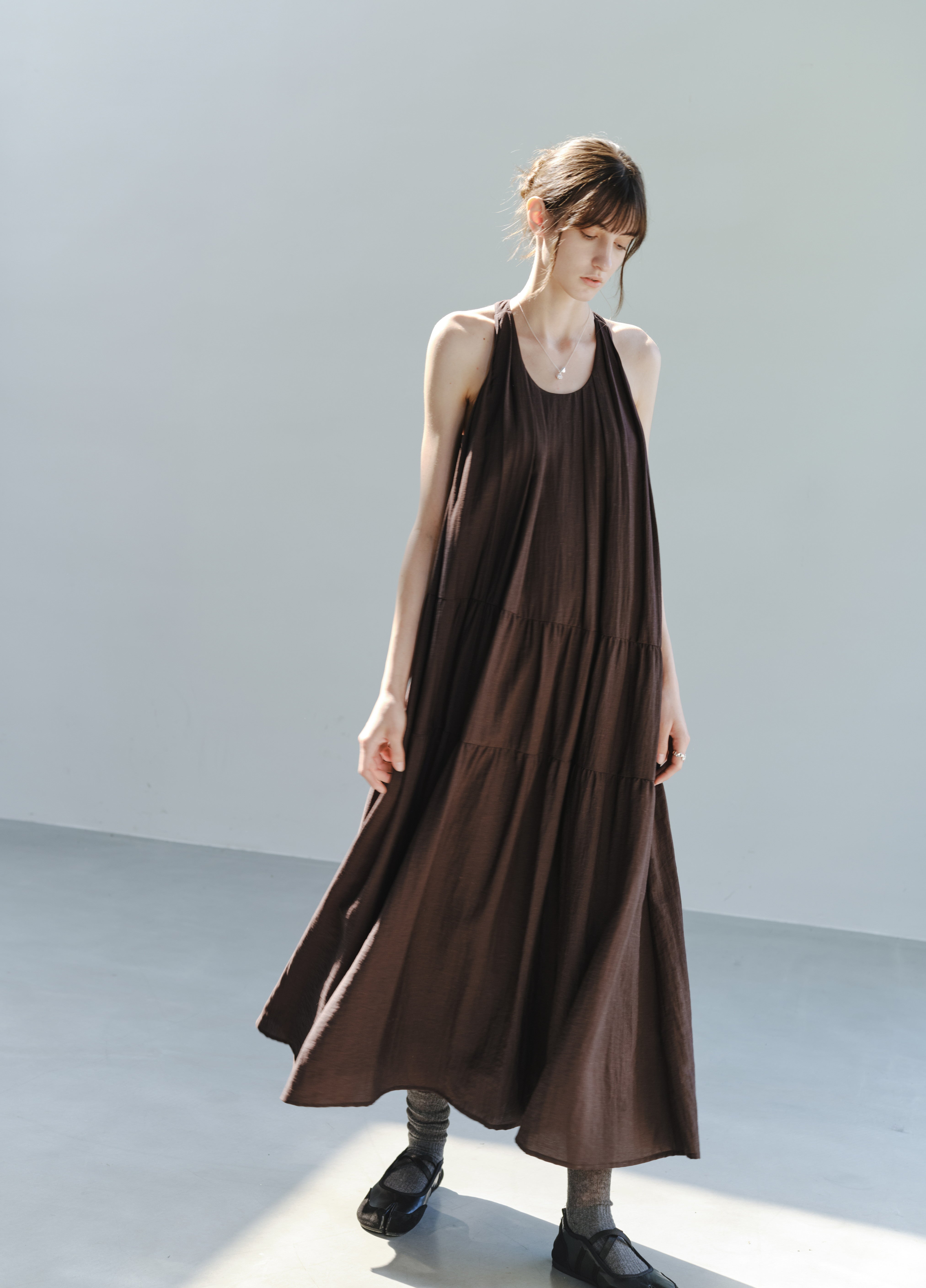 SOFT PLEAT HALTER DRESS