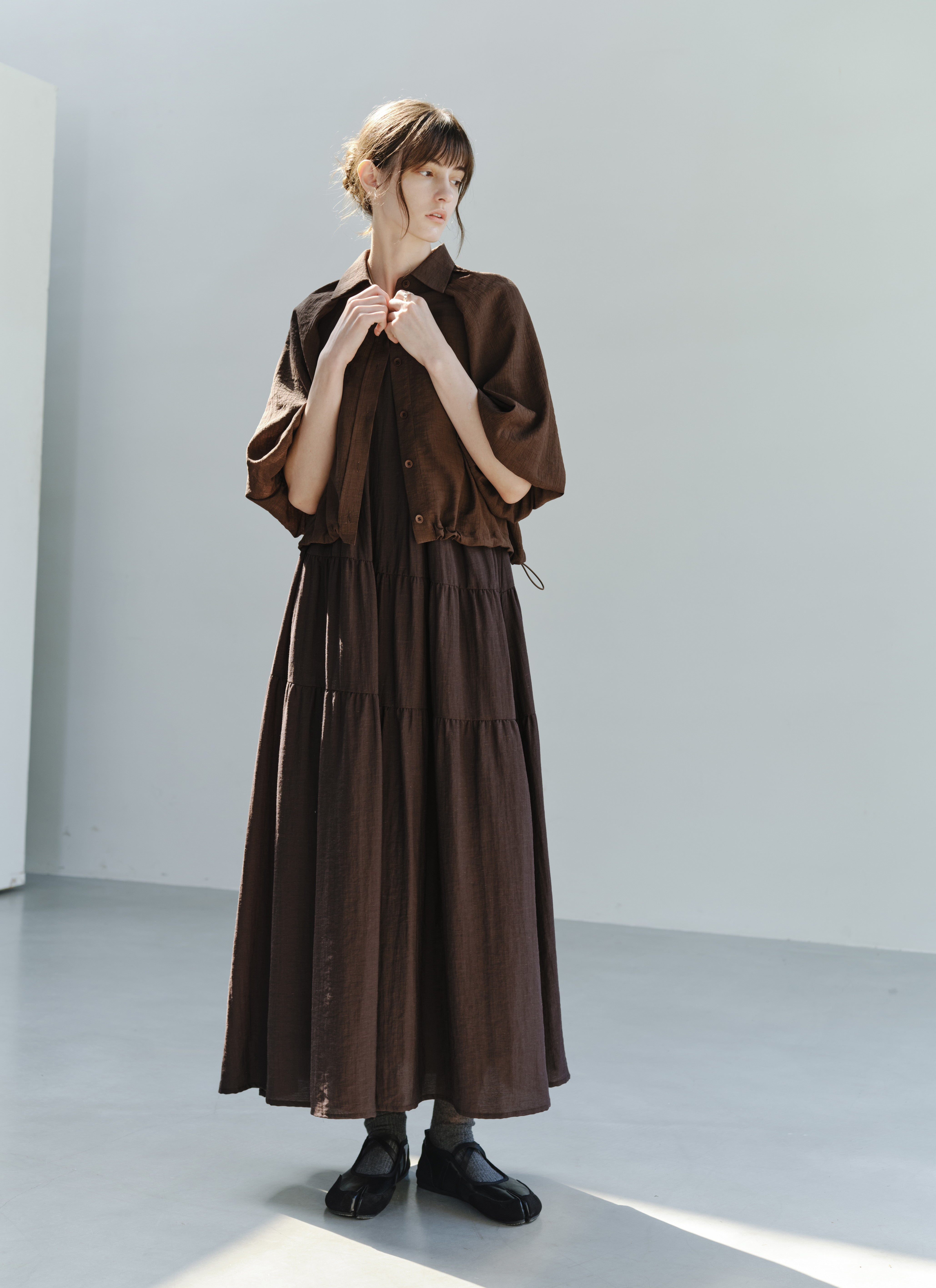 BALLOON SLEEVE DRAPE SHIRT