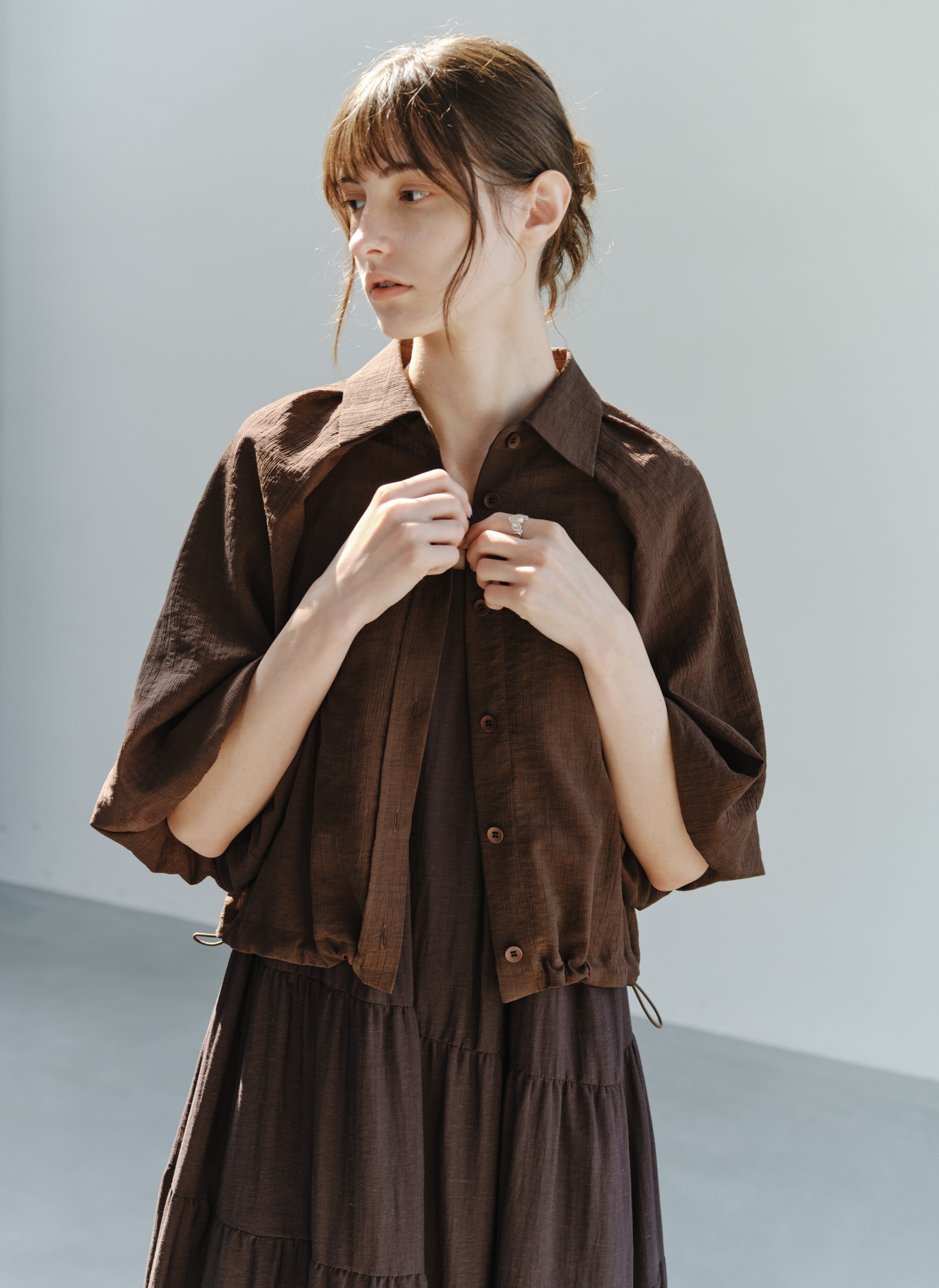BALLOON SLEEVE DRAPE SHIRT