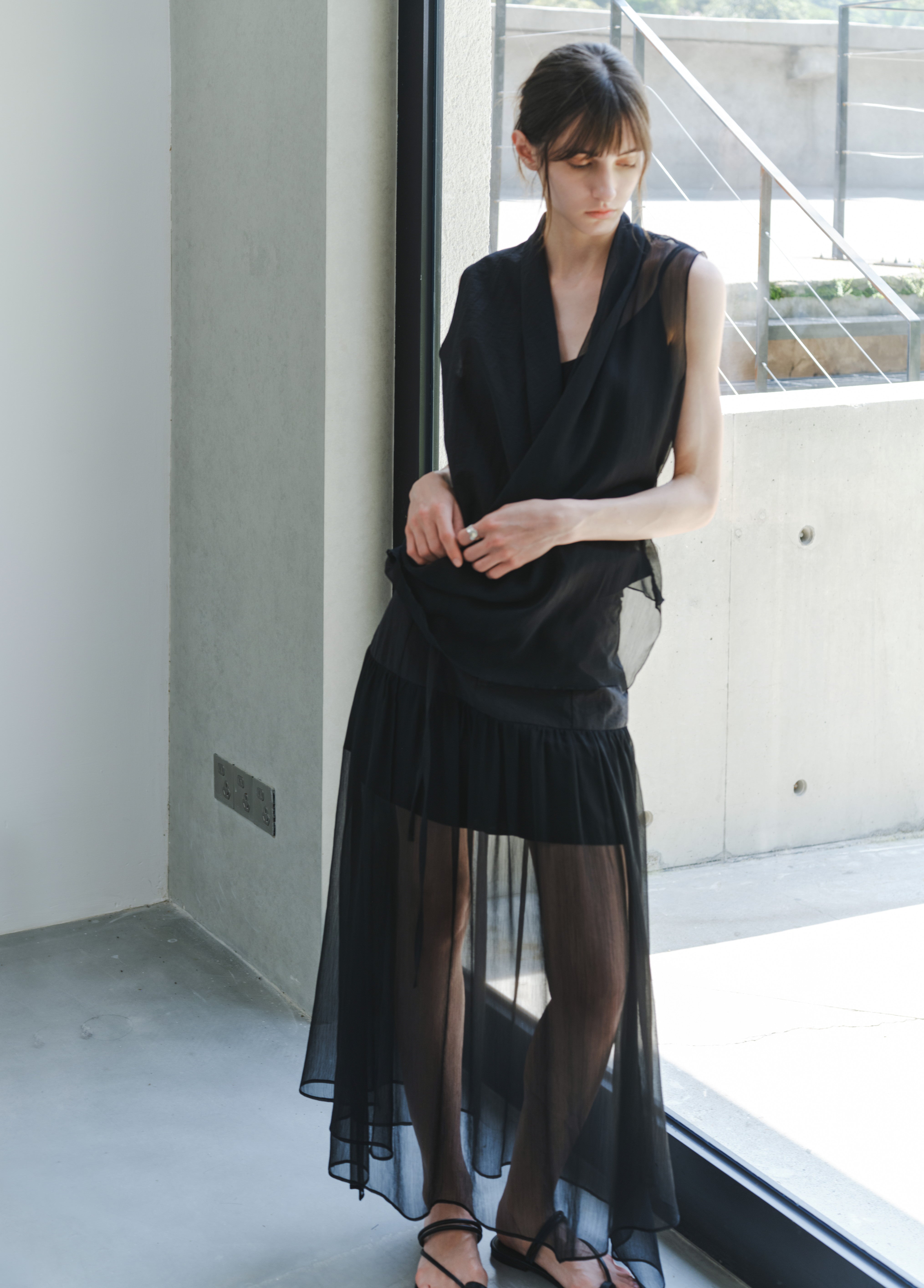 HALF SHEER CACHECOEUR BLOUSE