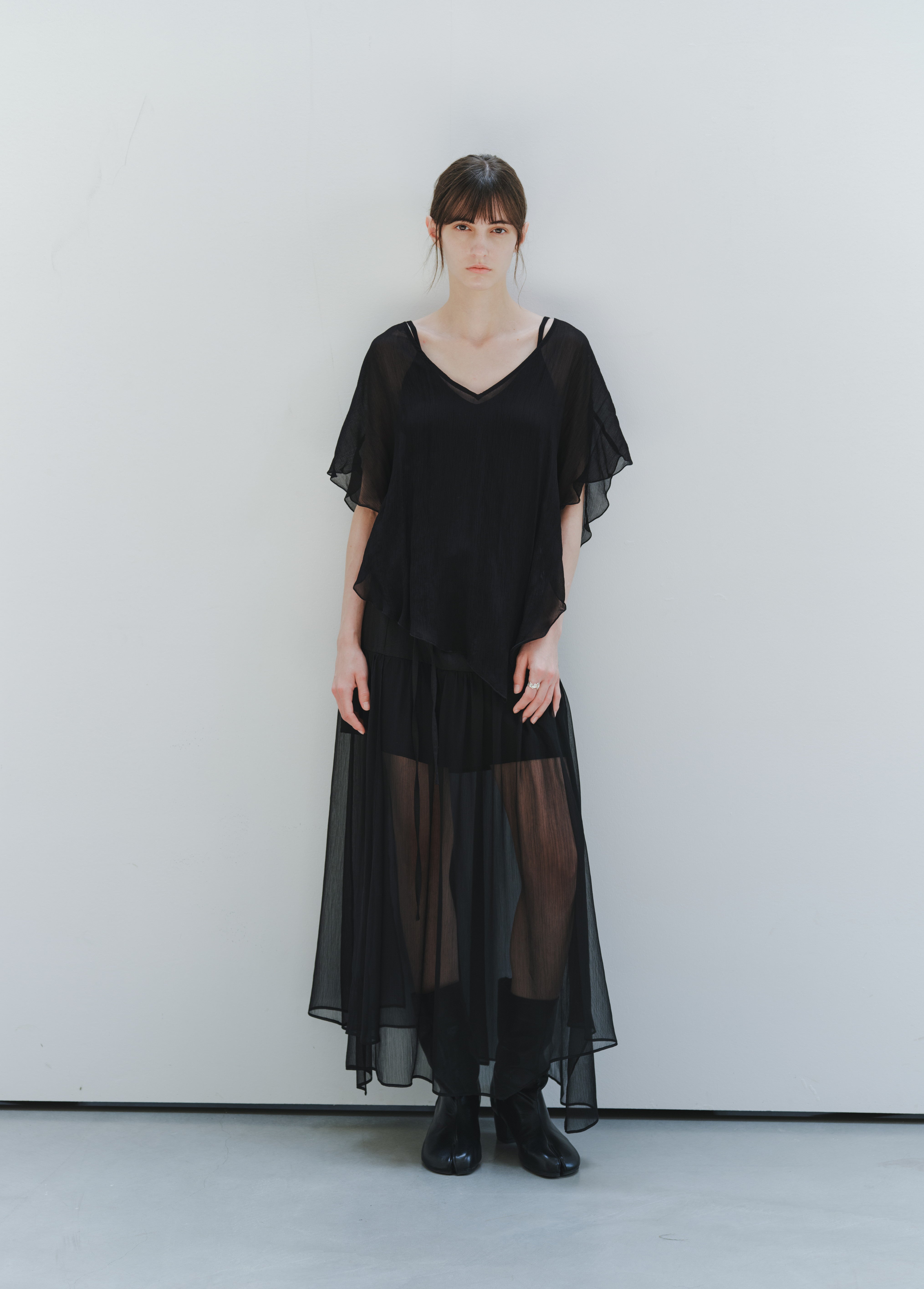 パセリ　Tulle docking sheer skirt ブラック SHEER TULLE PLEAT SKIRT