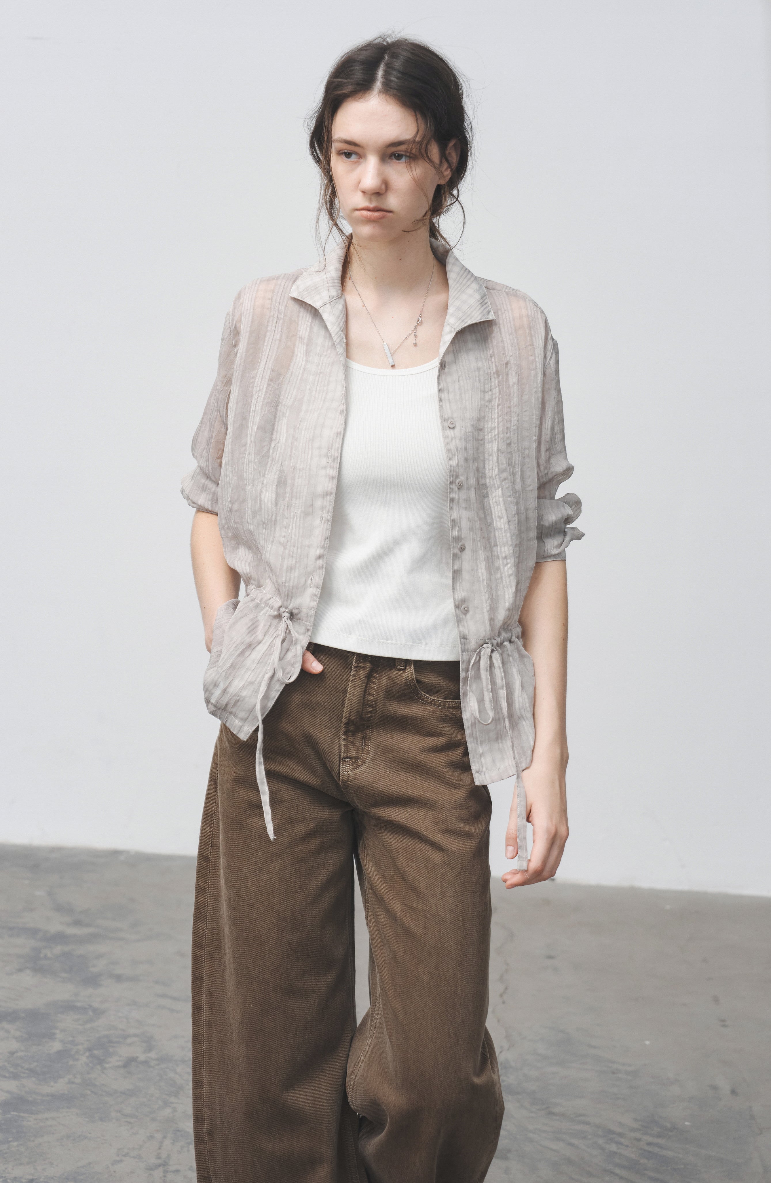 WRINKLED PLAID SHEER SHIRT