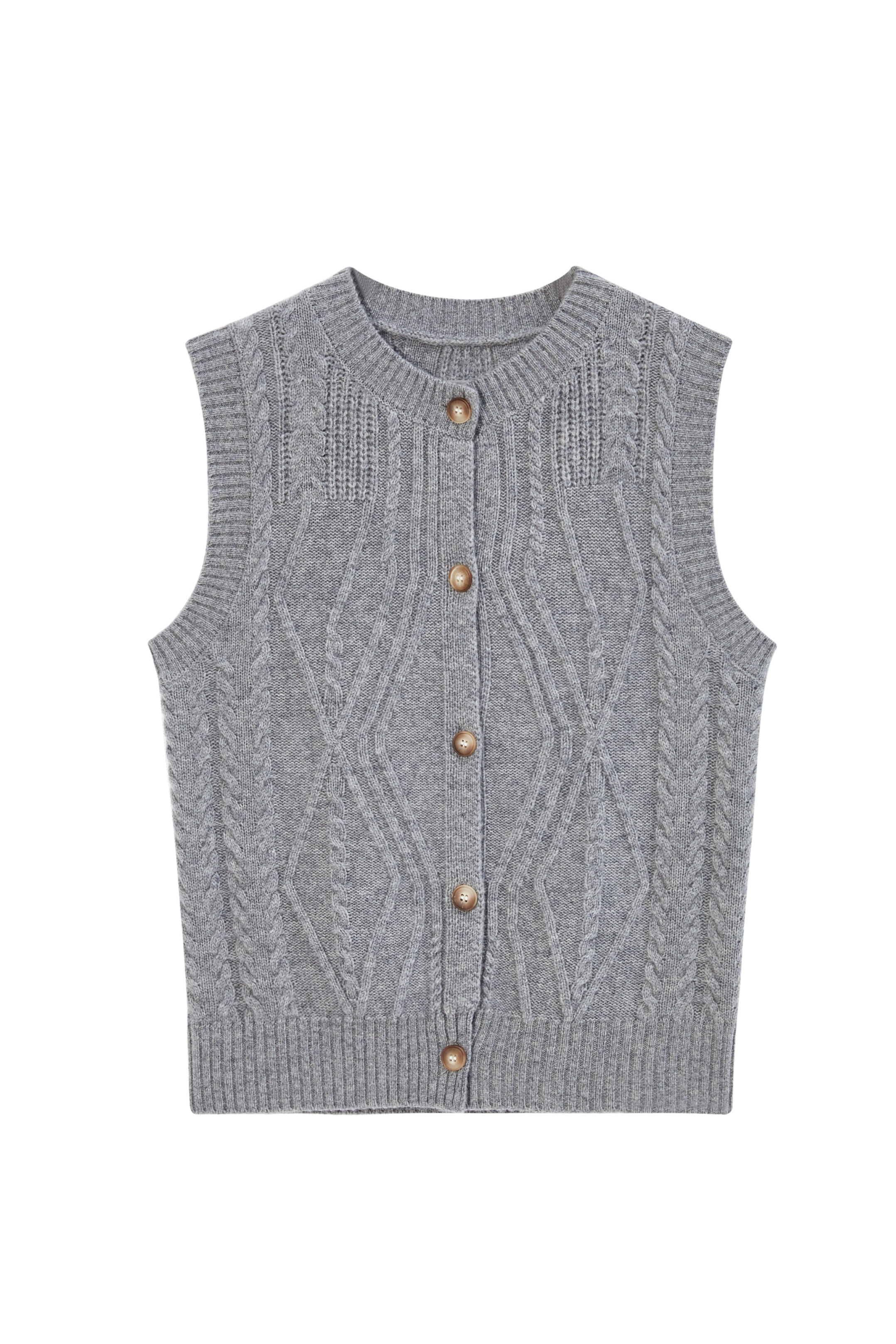 WOOL CABLE CARDIGAN VEST