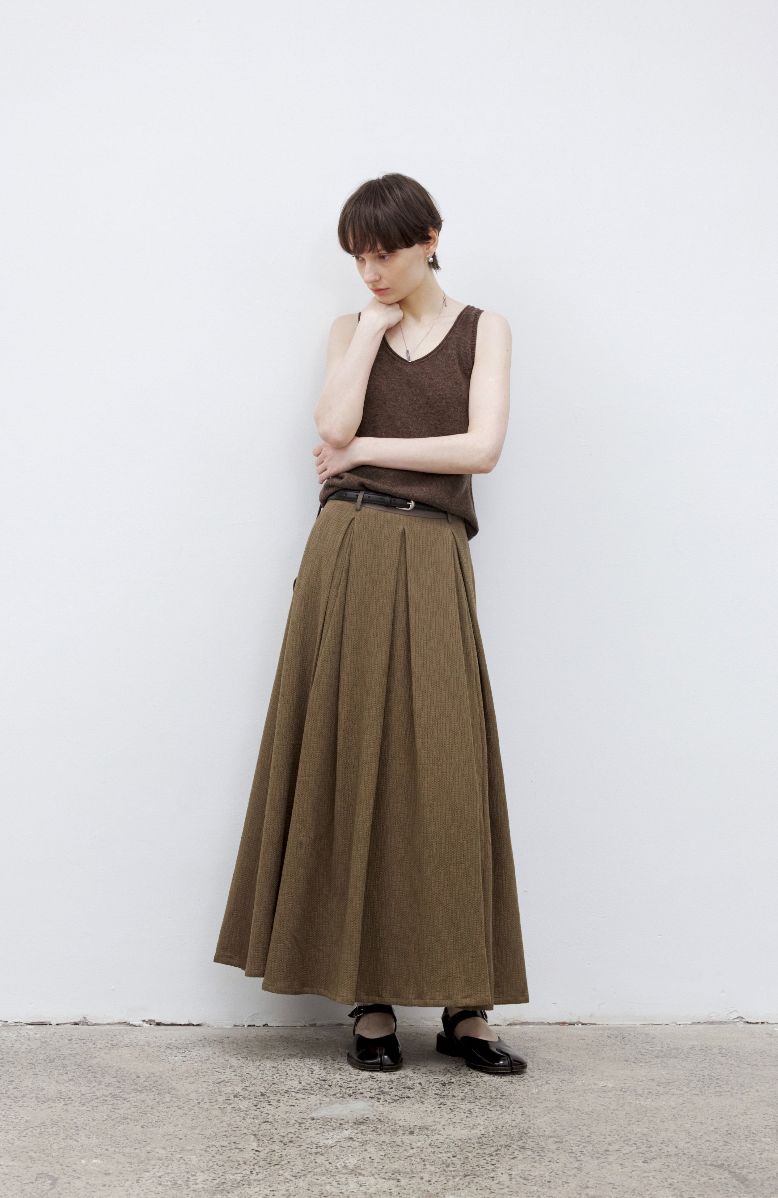 PLEATED FLARE CALM SKIRT / プリーツフレアカームスカート