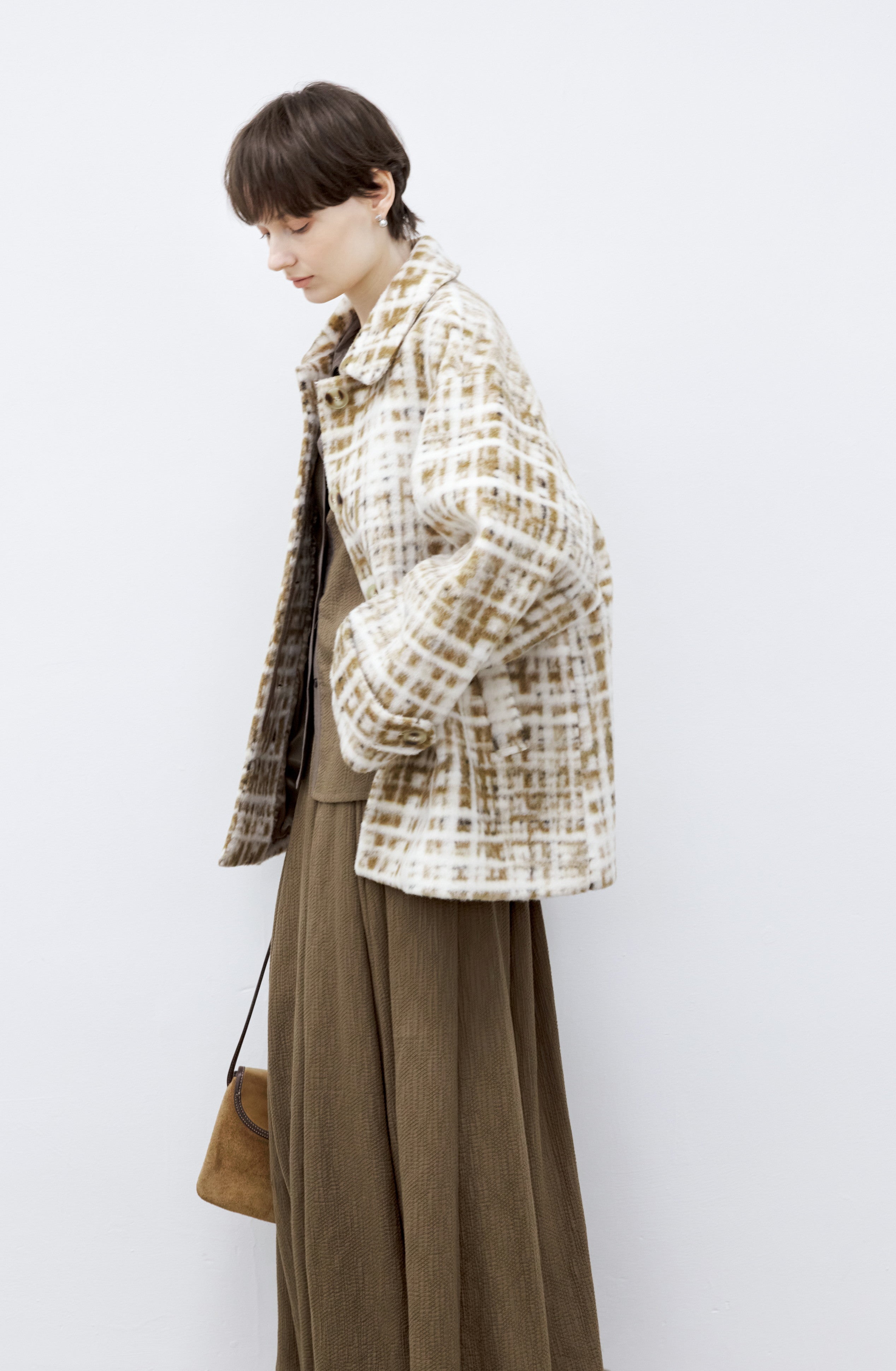 HAZY PLAID DESIGN SOFT JACKET