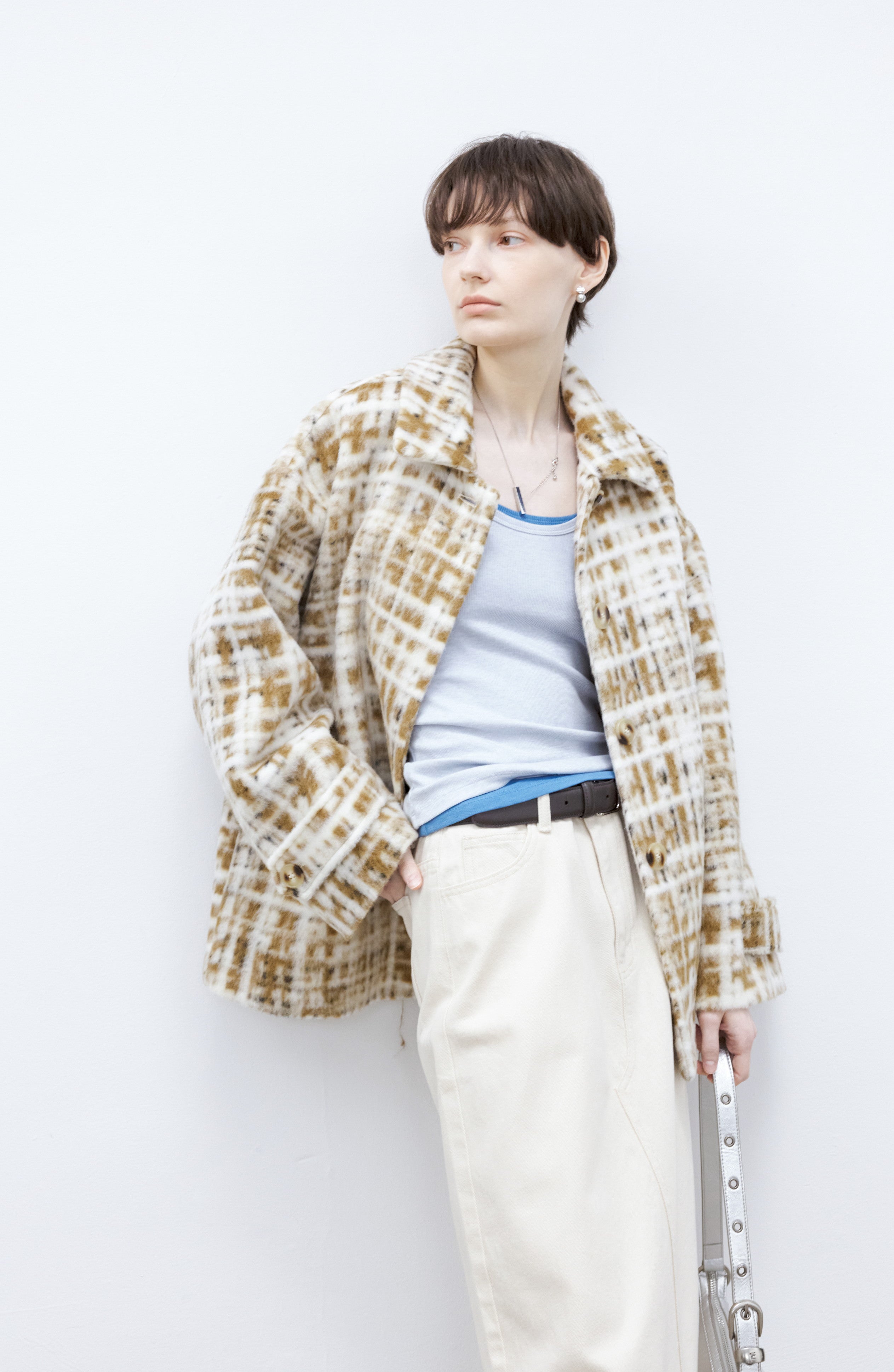 HAZY PLAID DESIGN SOFT JACKET