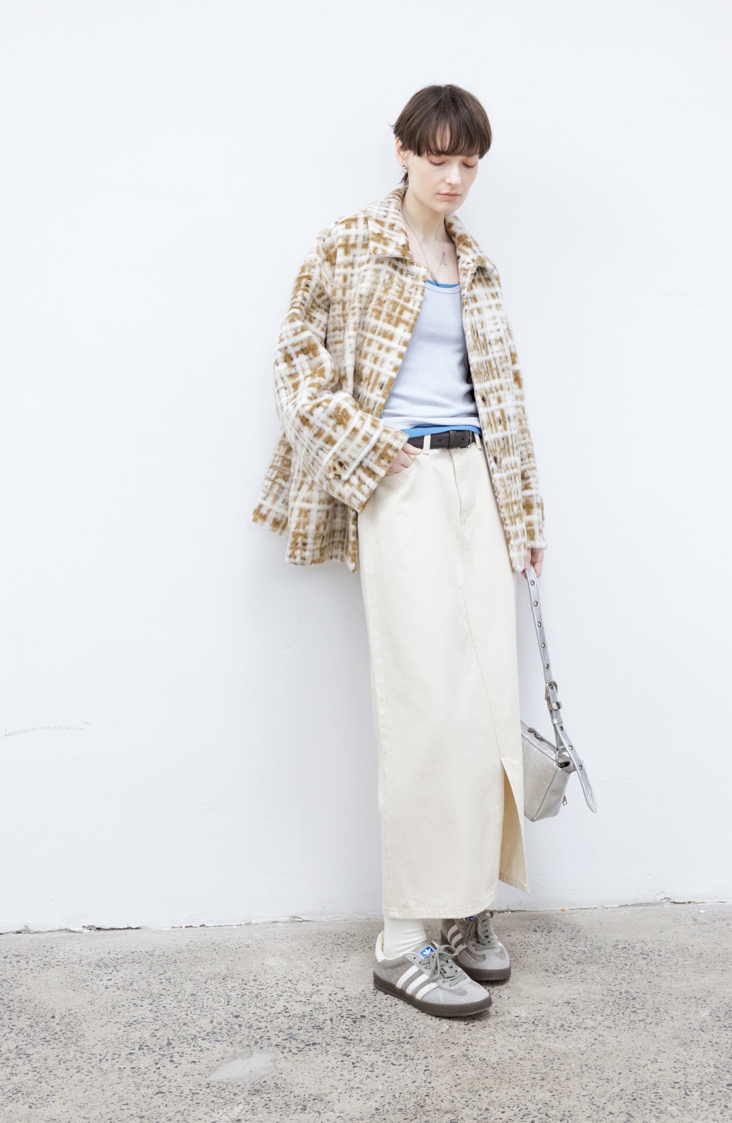 HAZY PLAID DESIGN SOFT JACKET