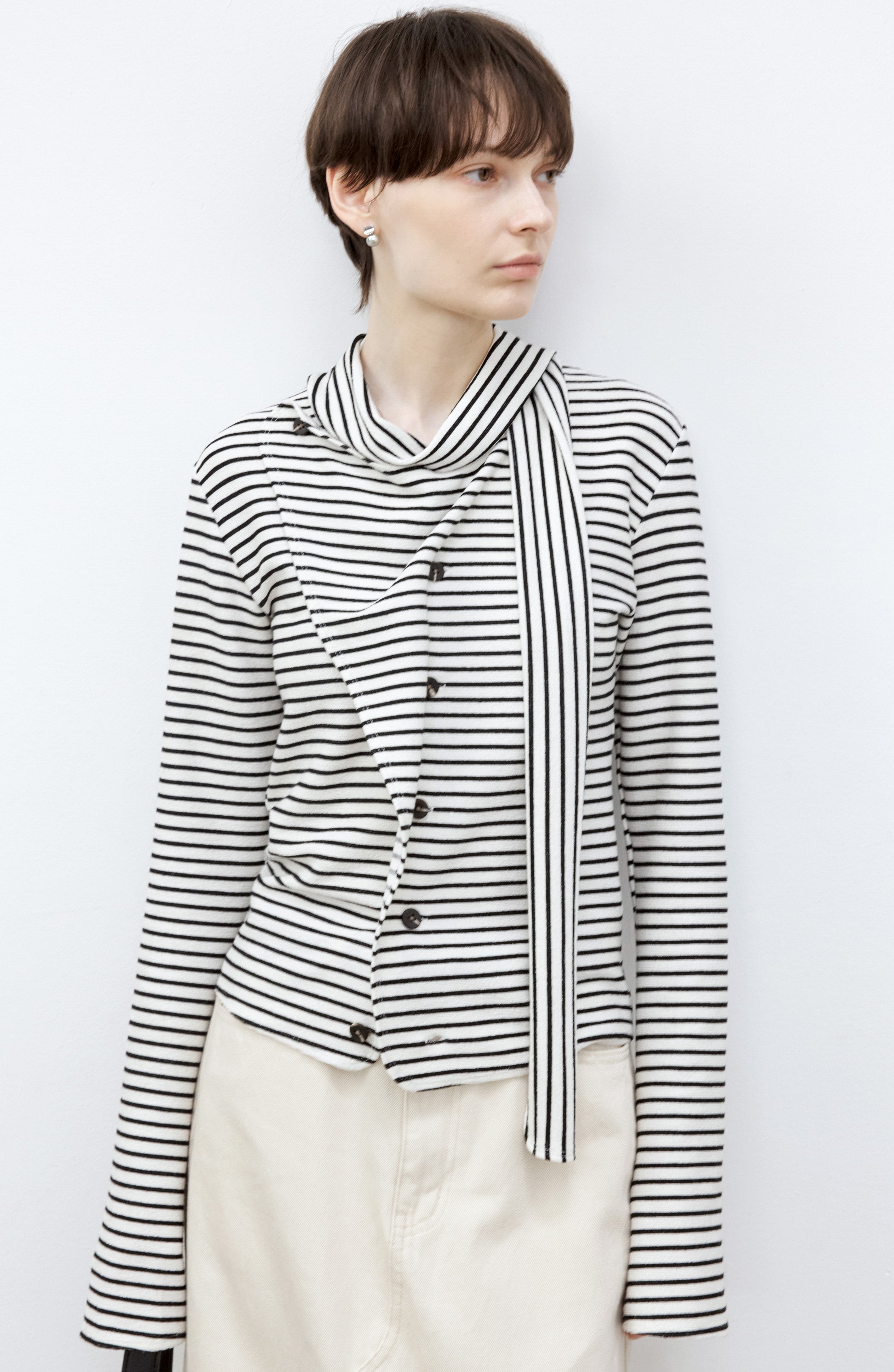 FLARE CROSS STRIPED SHIRT / フレアクロスストライプシャツ