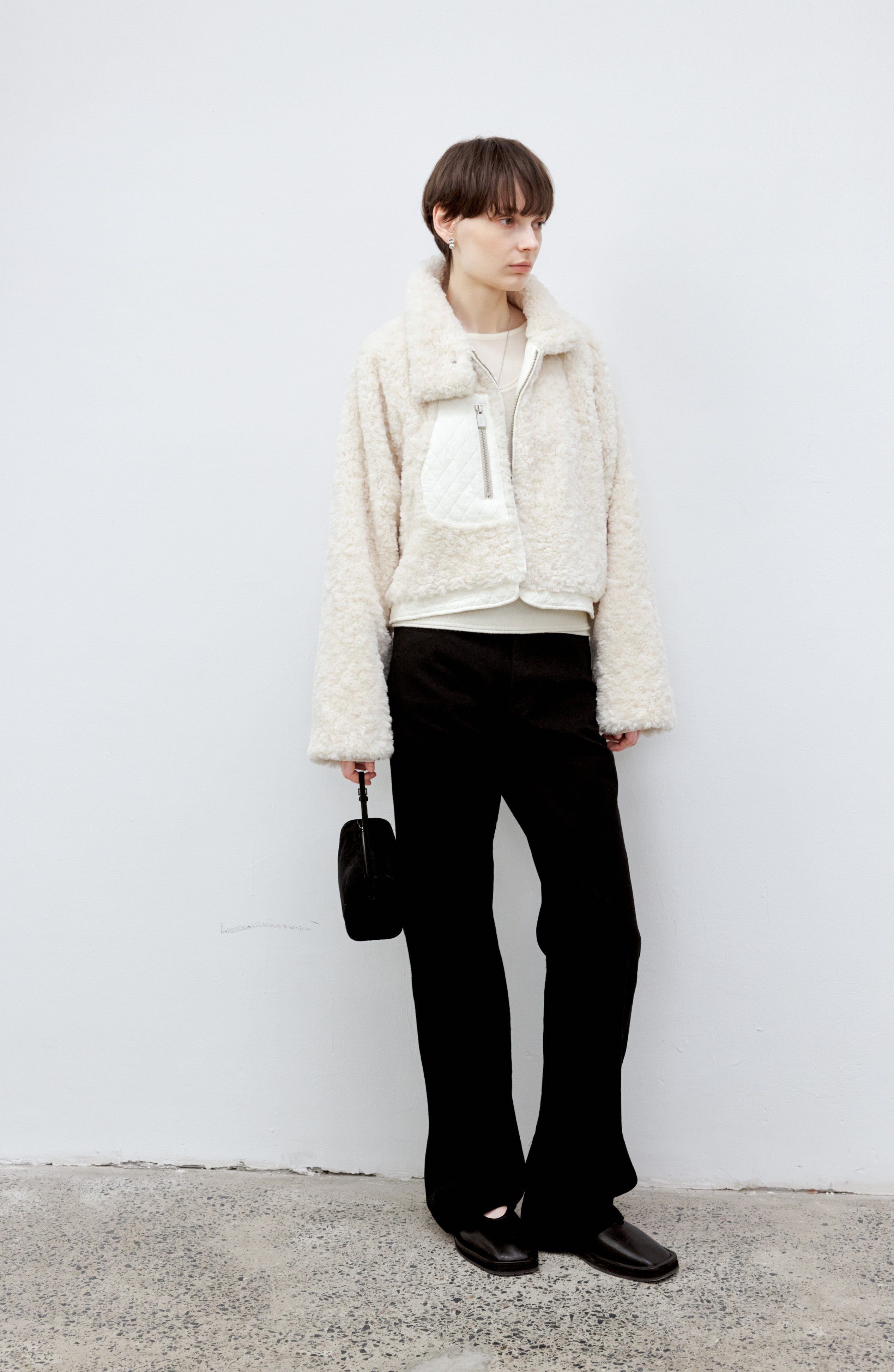 CONTRAST BOA MOUTON JACKET