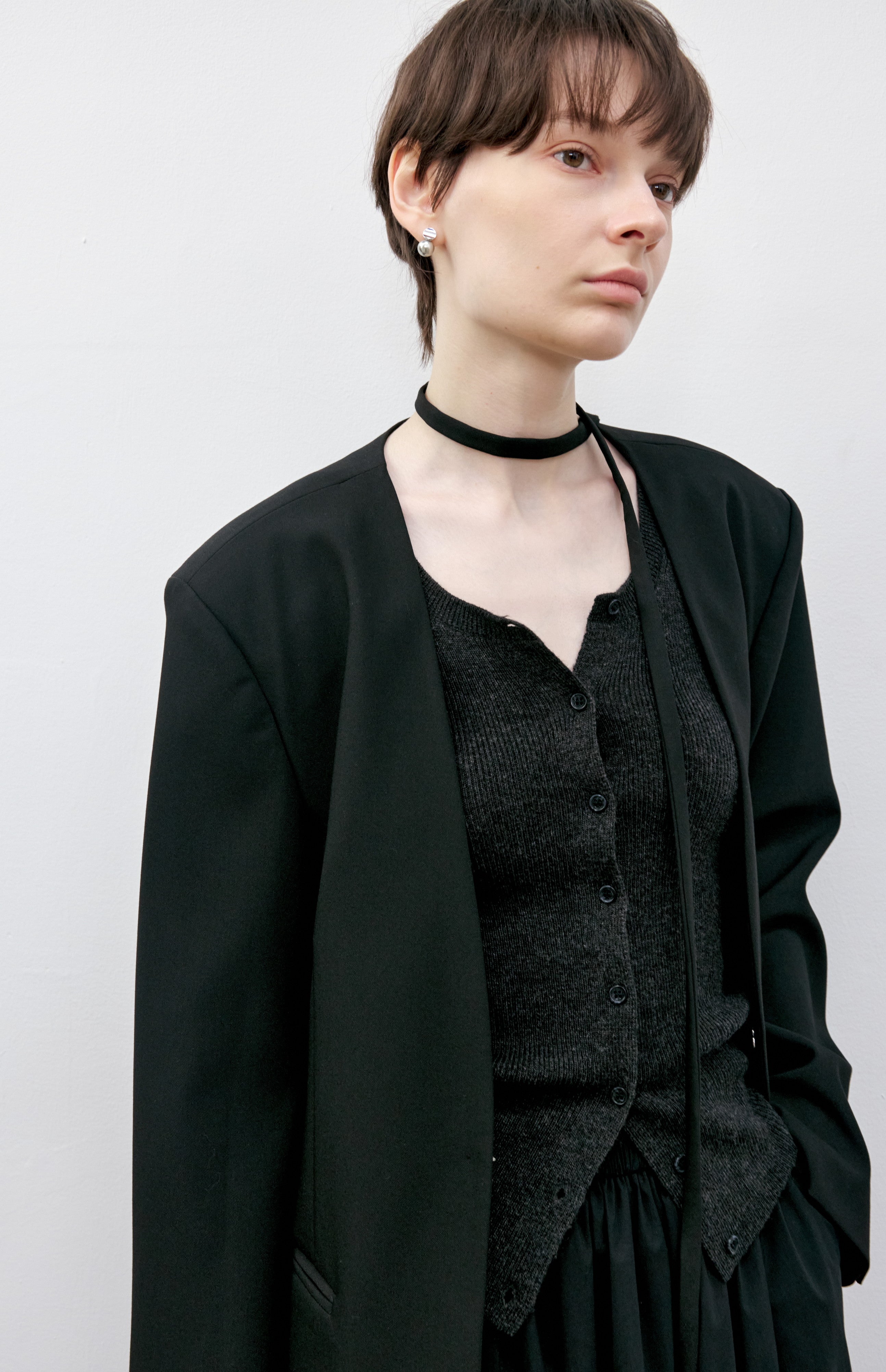 V-NECK COLLARLESS JACKET / Vネックノーカラージャケット