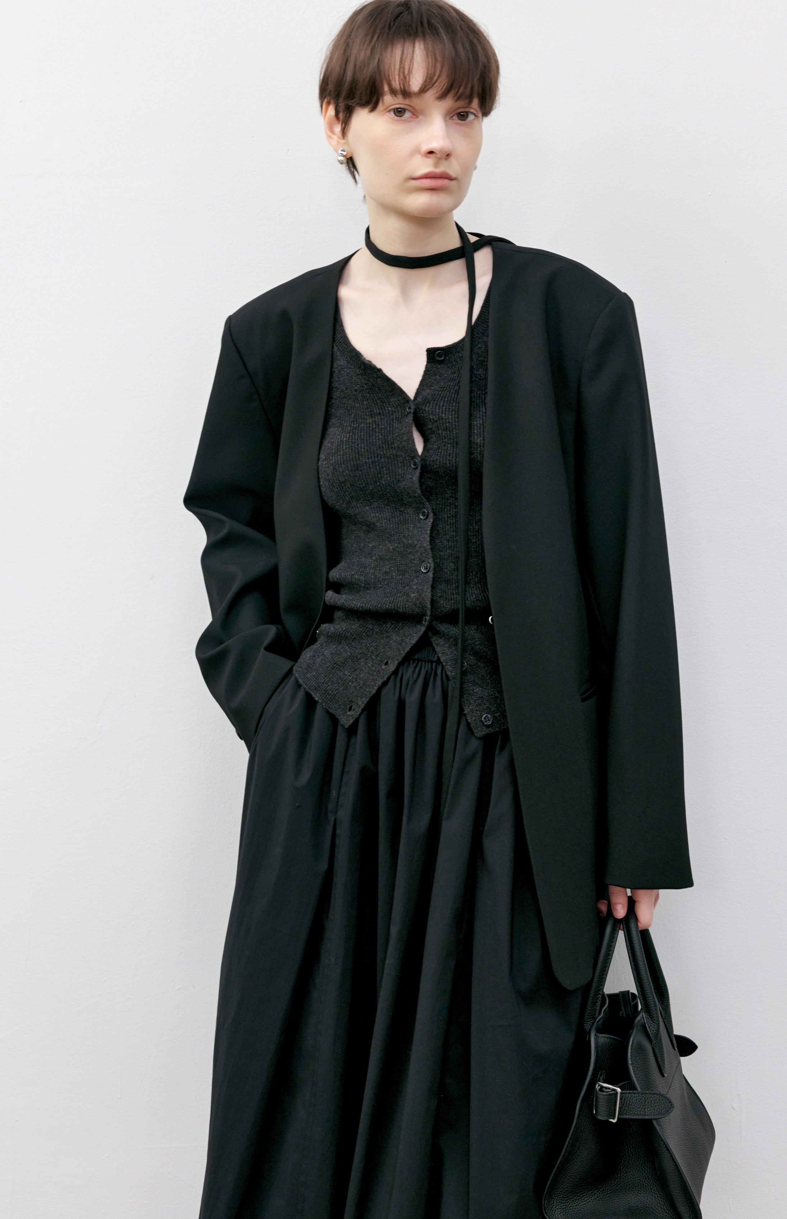 V-NECK COLLARLESS JACKET / Vネックノーカラージャケット