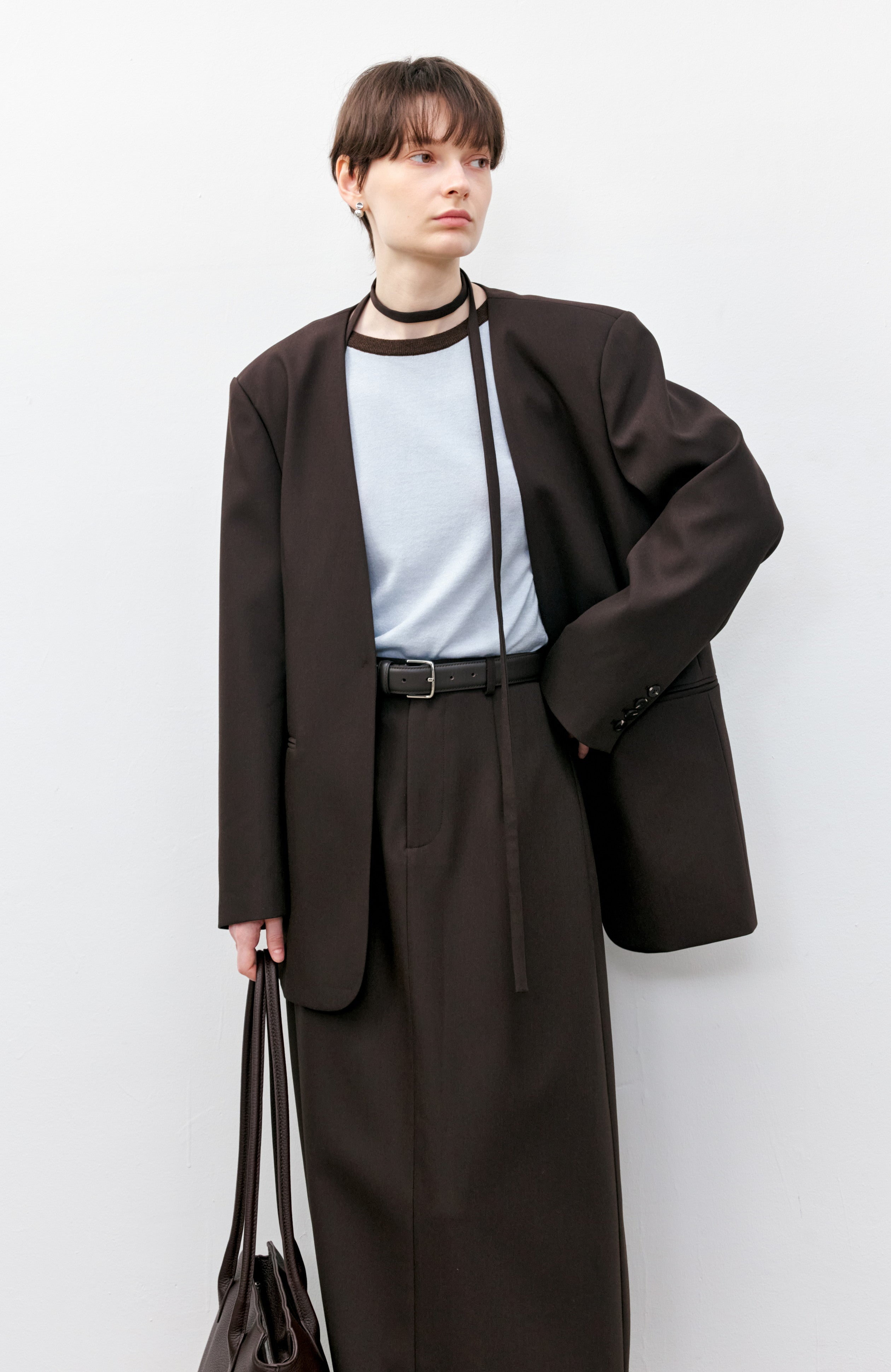 V-NECK COLLARLESS JACKET / Vネックノーカラージャケット