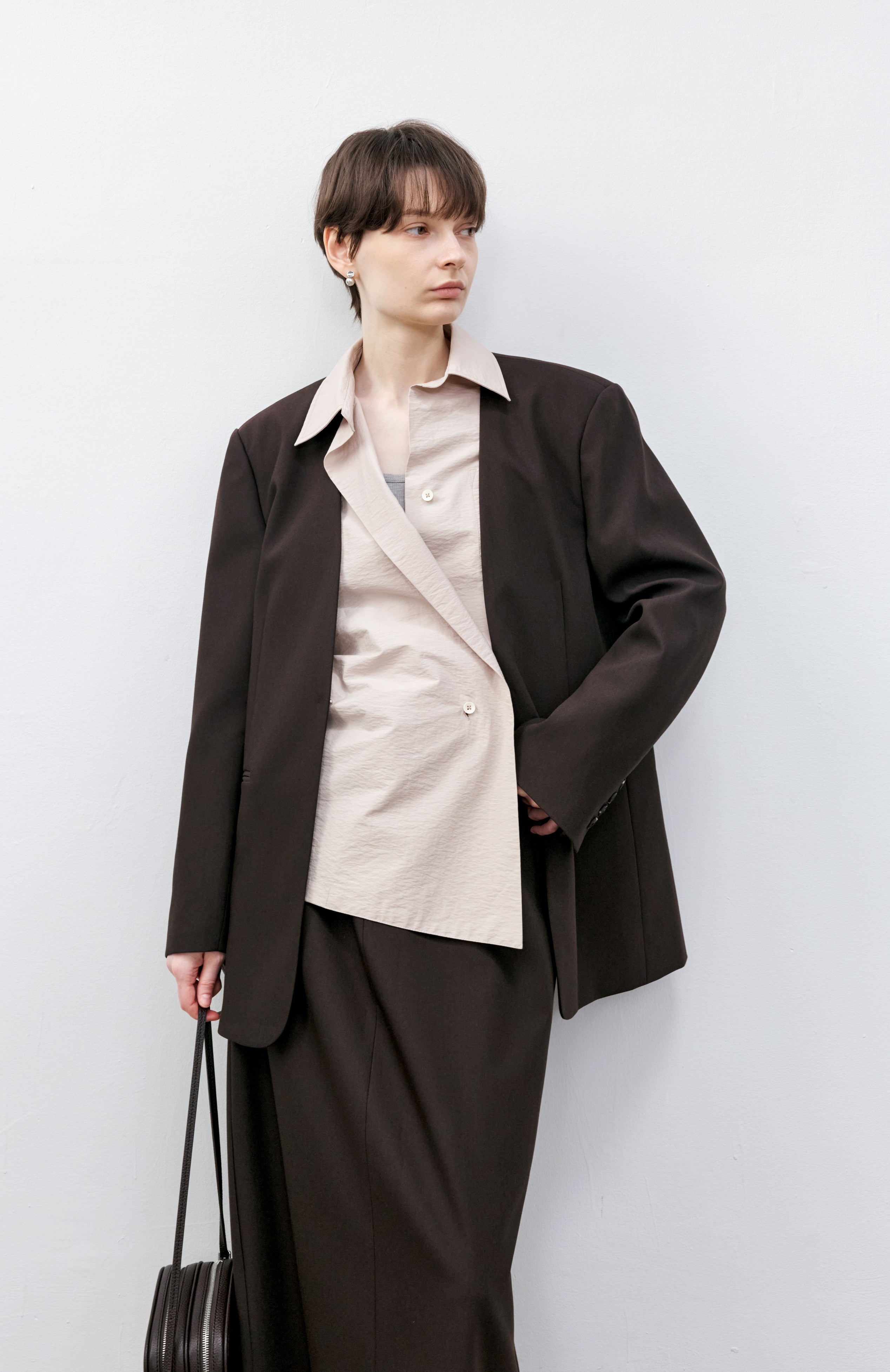 V-NECK COLLARLESS JACKET / Vネックノーカラージャケット