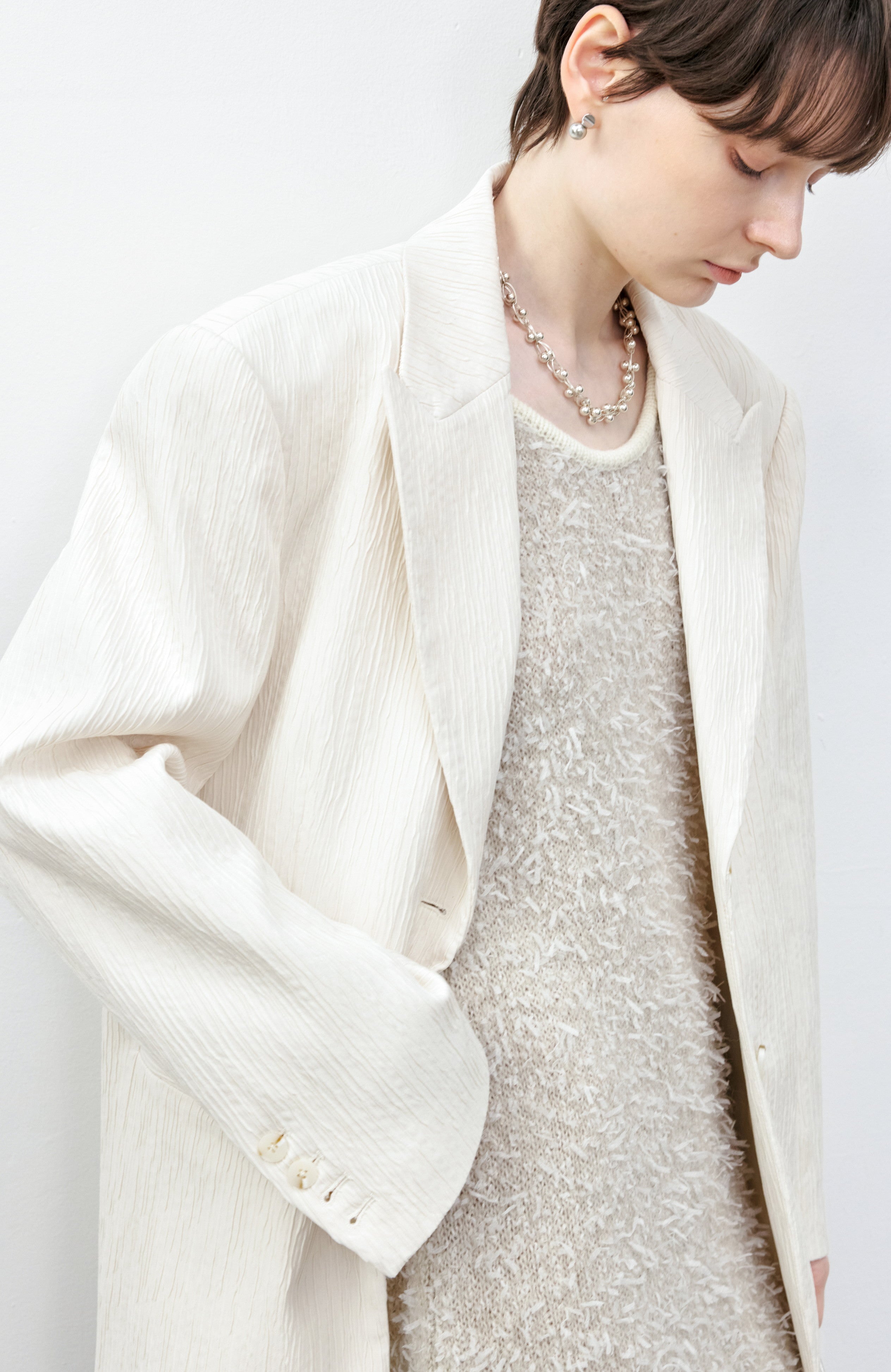 STRIPED WRINKLE WHITE JACKET / ストライプリンクルホワイトジャケット