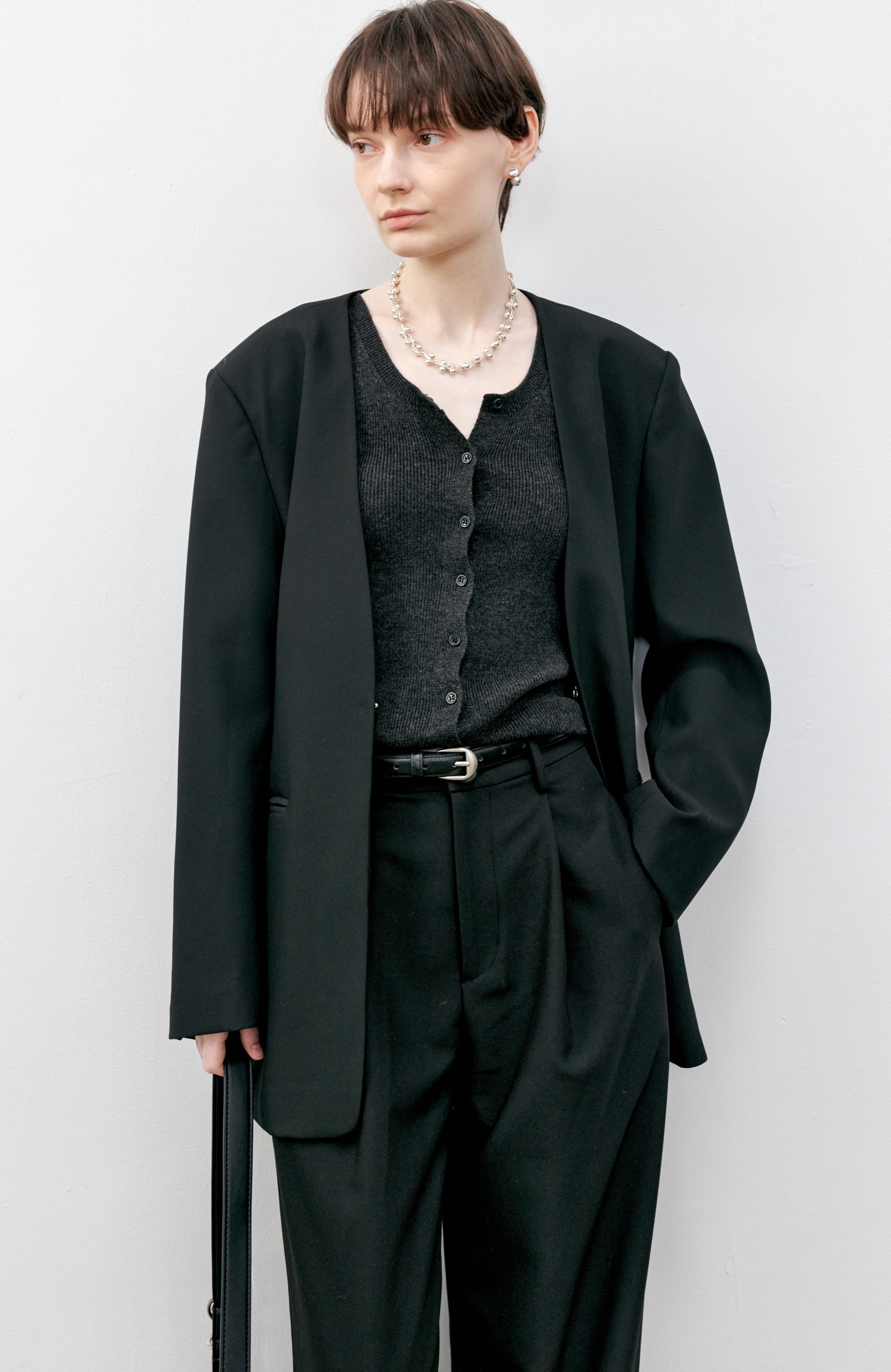 V-NECK COLLARLESS JACKET / Vネックノーカラージャケット