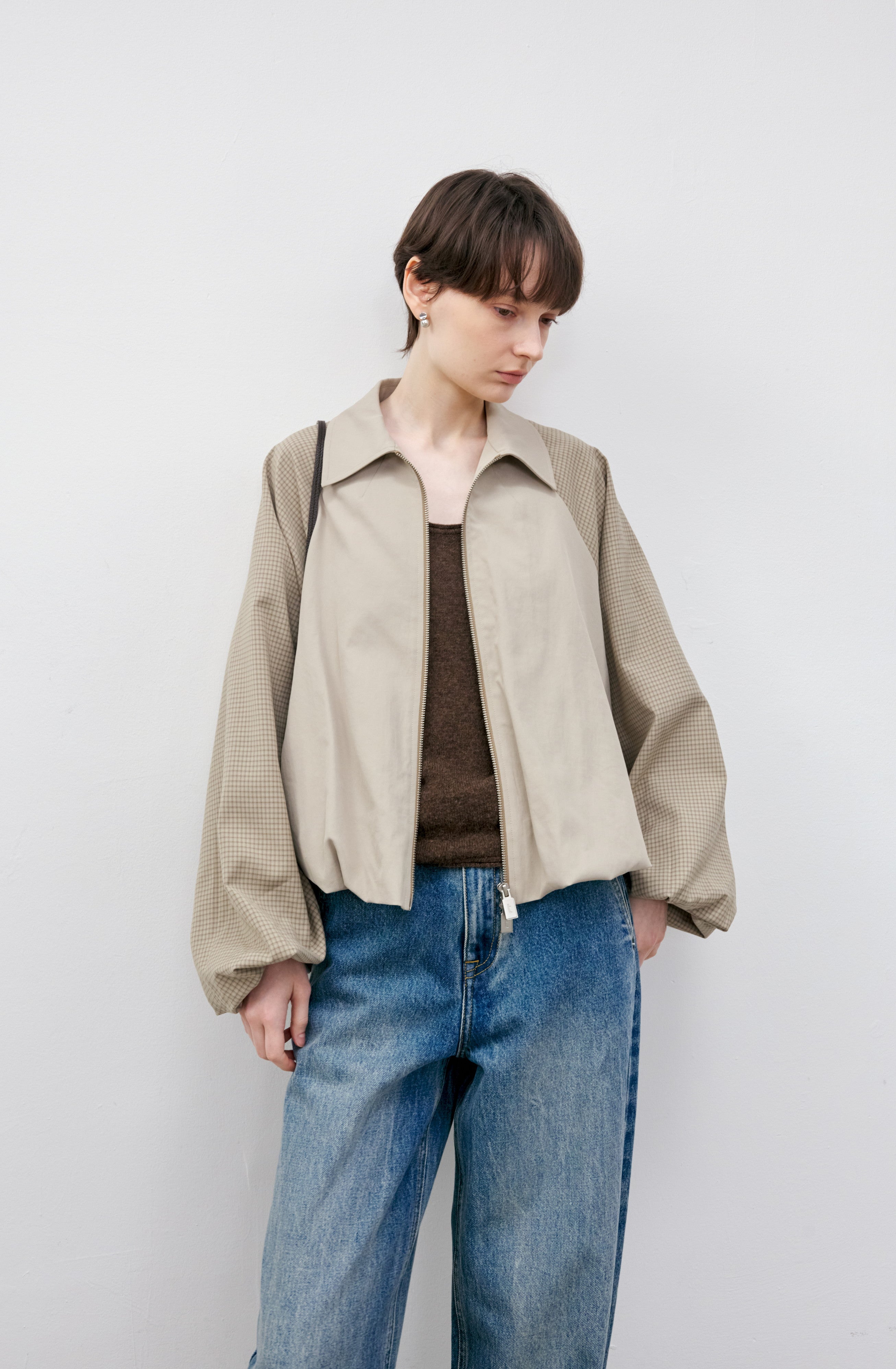 SLEEVE PLAID BALLOON BLOUSON / スリーブチェックバルーンブルゾン