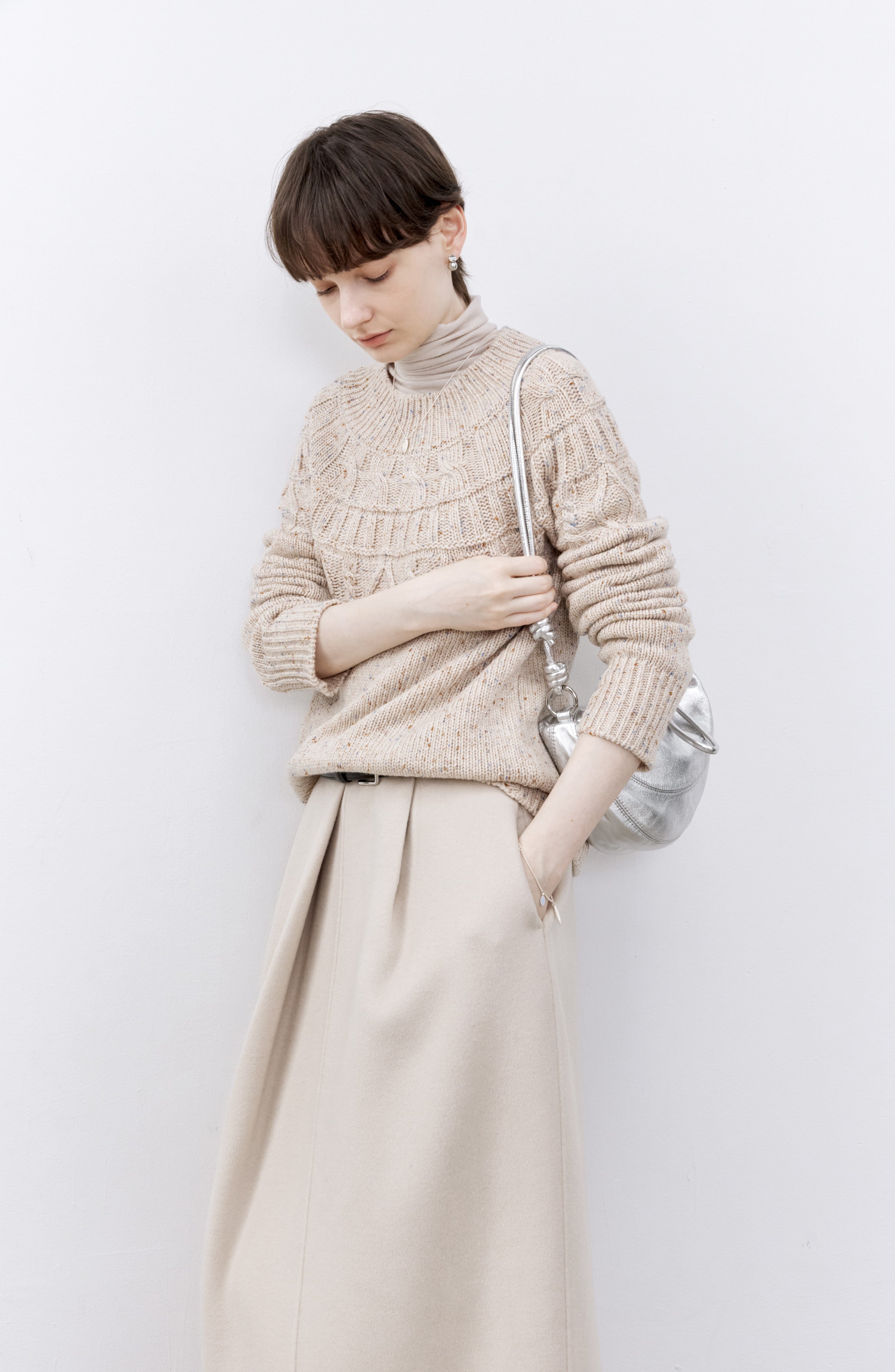 PUFF PLEATED WOOL SKIRT