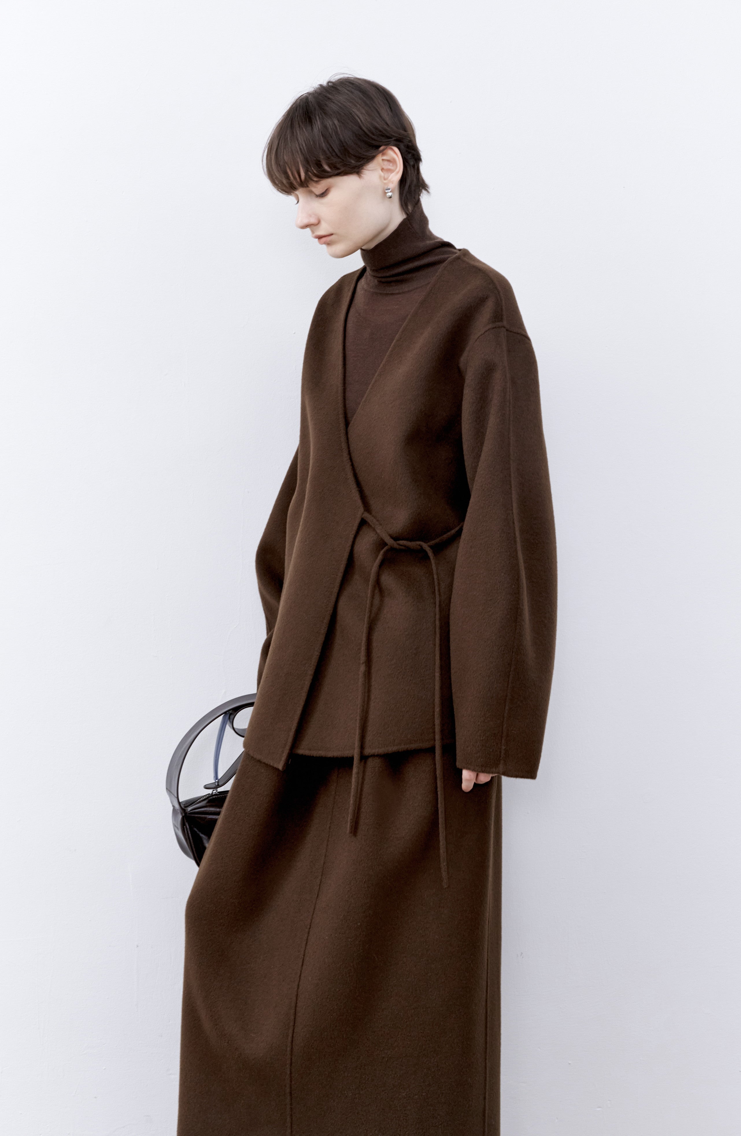 LAYERED PLACKET WOOL COAT