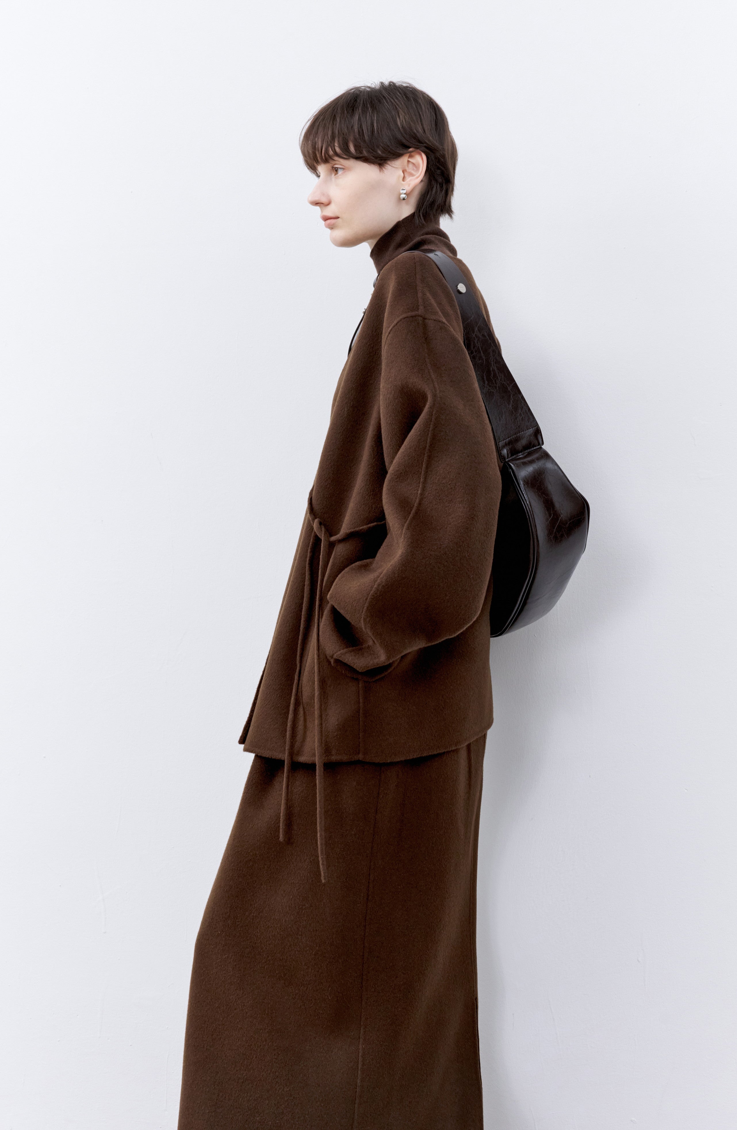 LAYERED PLACKET WOOL COAT