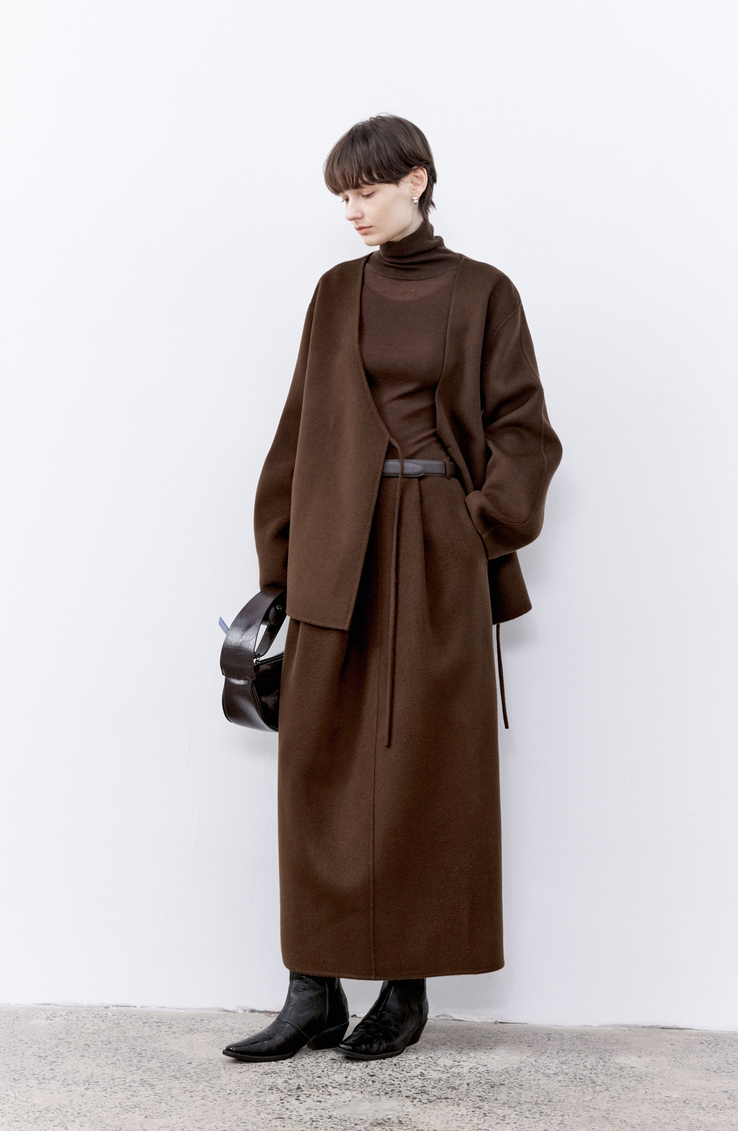 LAYERED PLACKET WOOL COAT