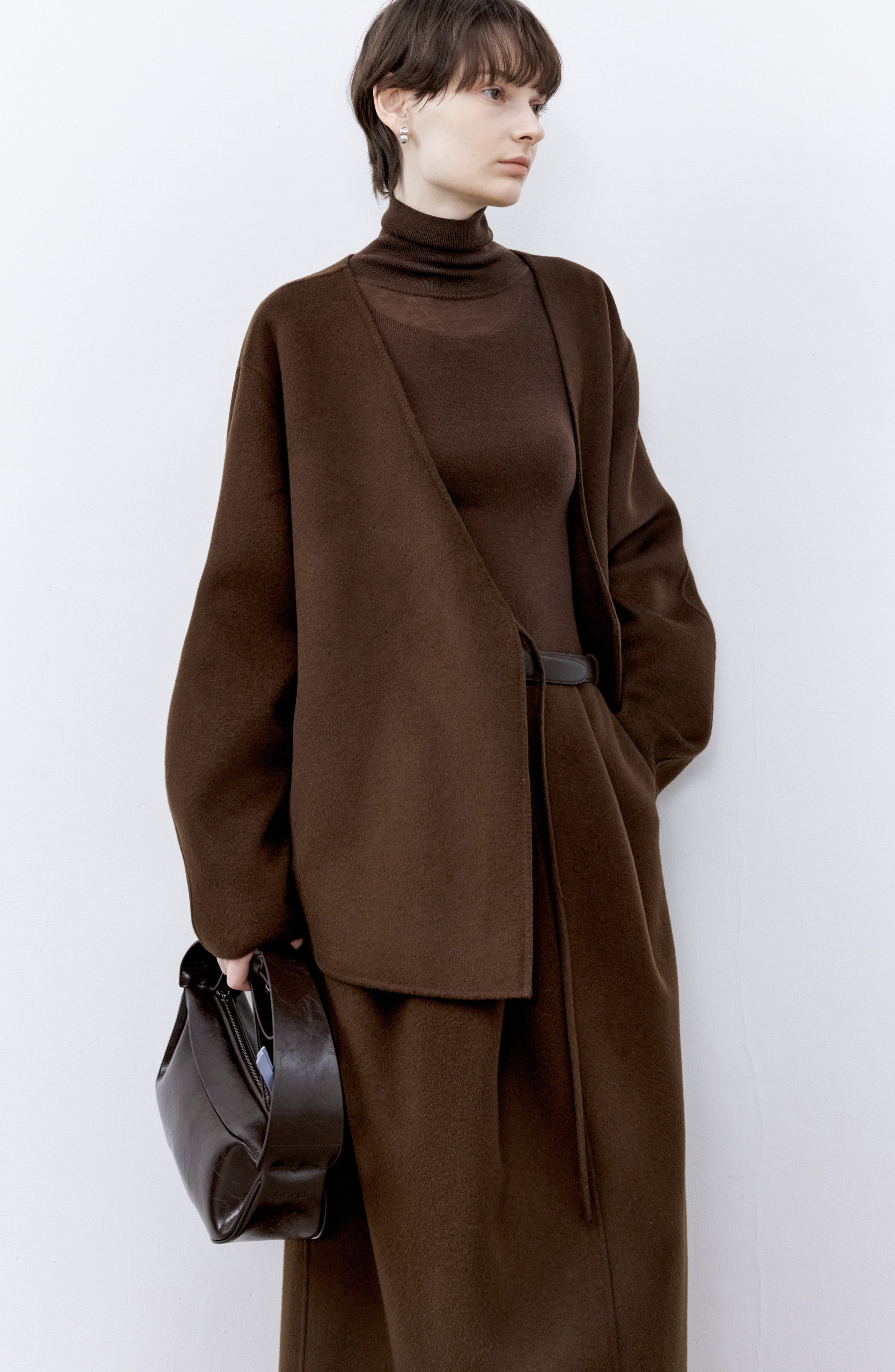 LAYERED PLACKET WOOL COAT