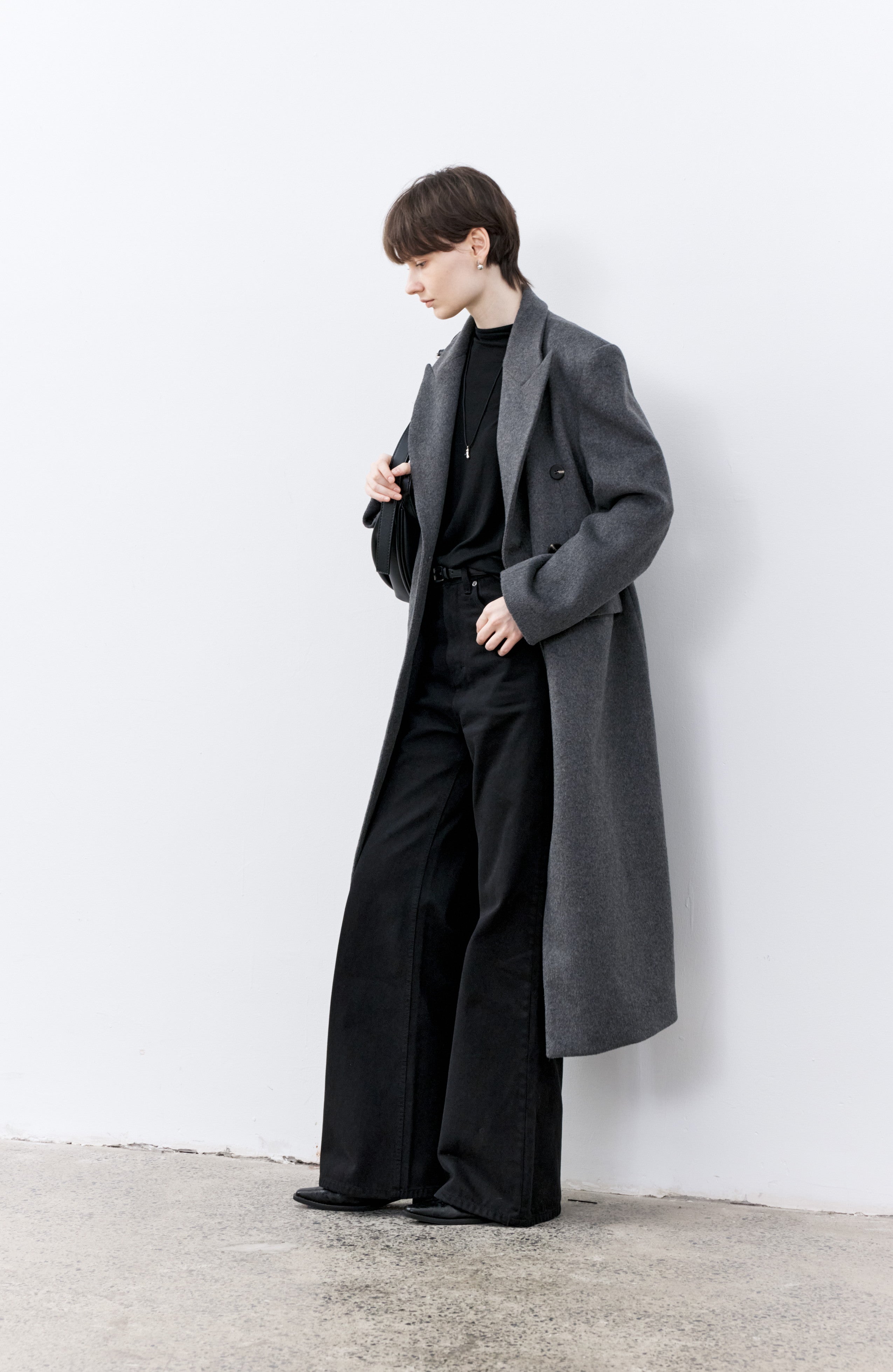 GRAY LONG PEA COAT