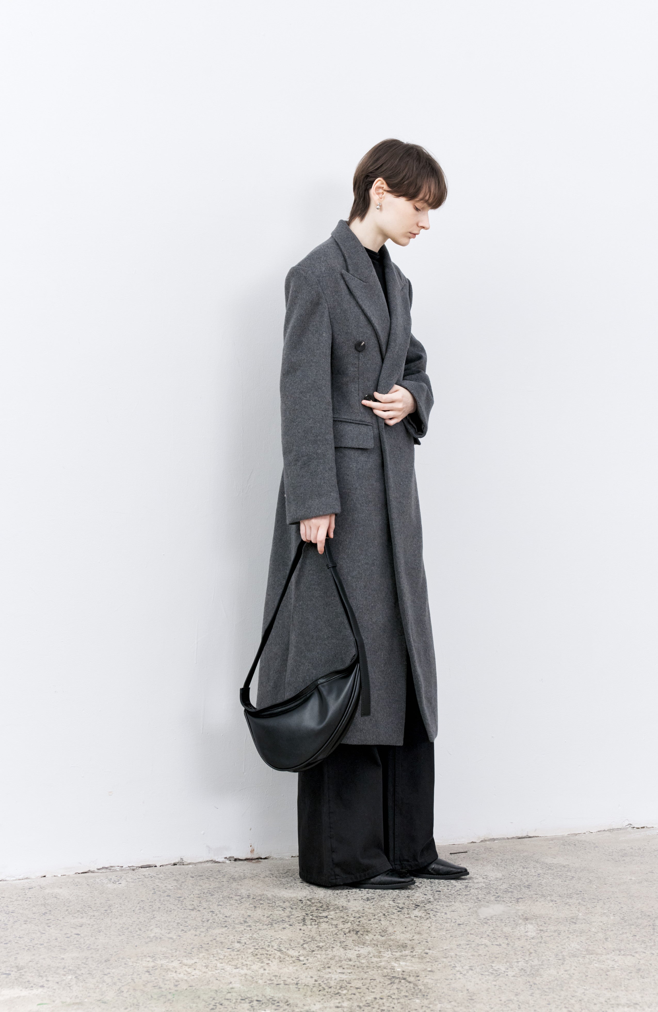 GRAY LONG PEA COAT