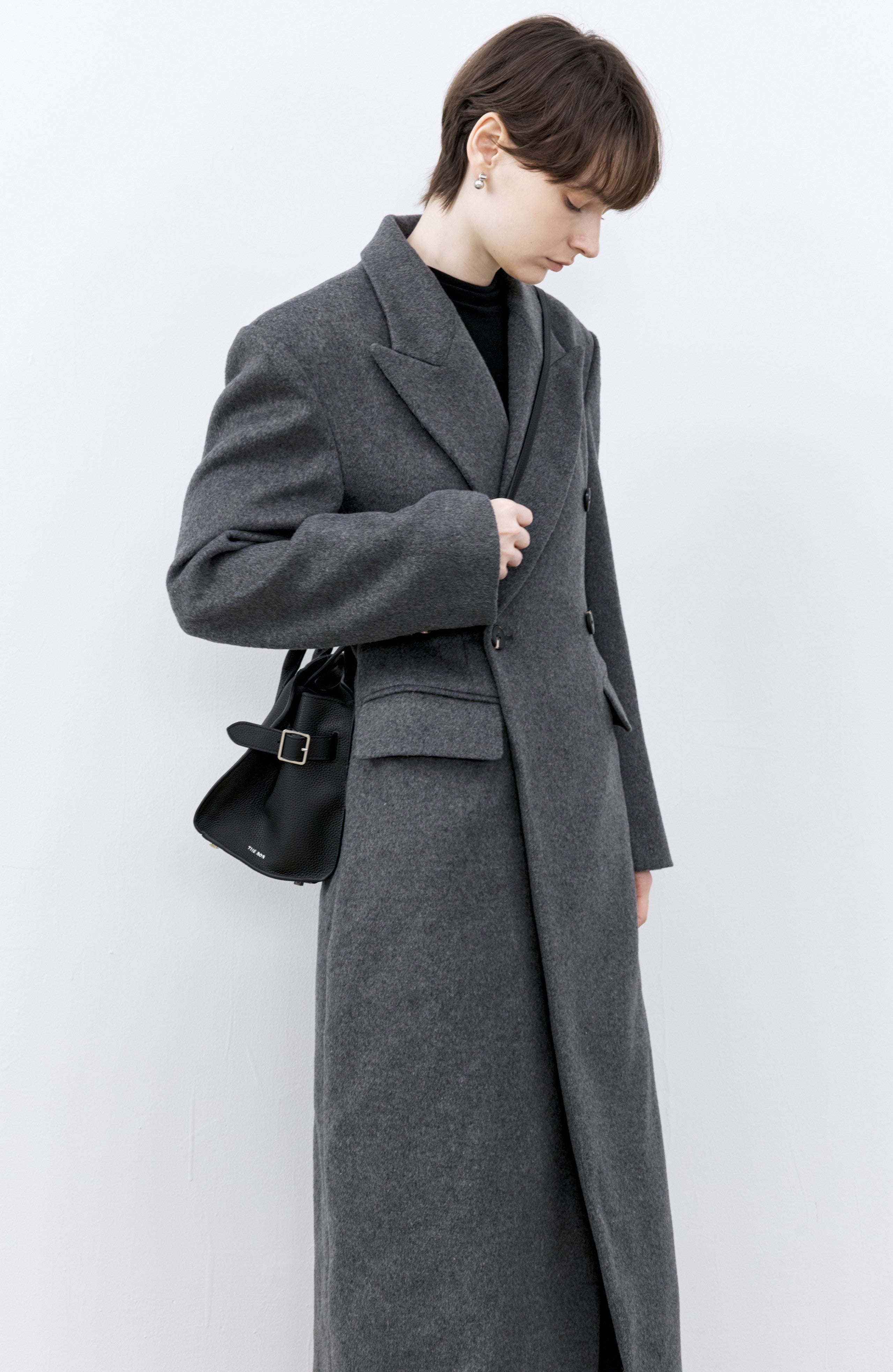 GRAY LONG PEA COAT