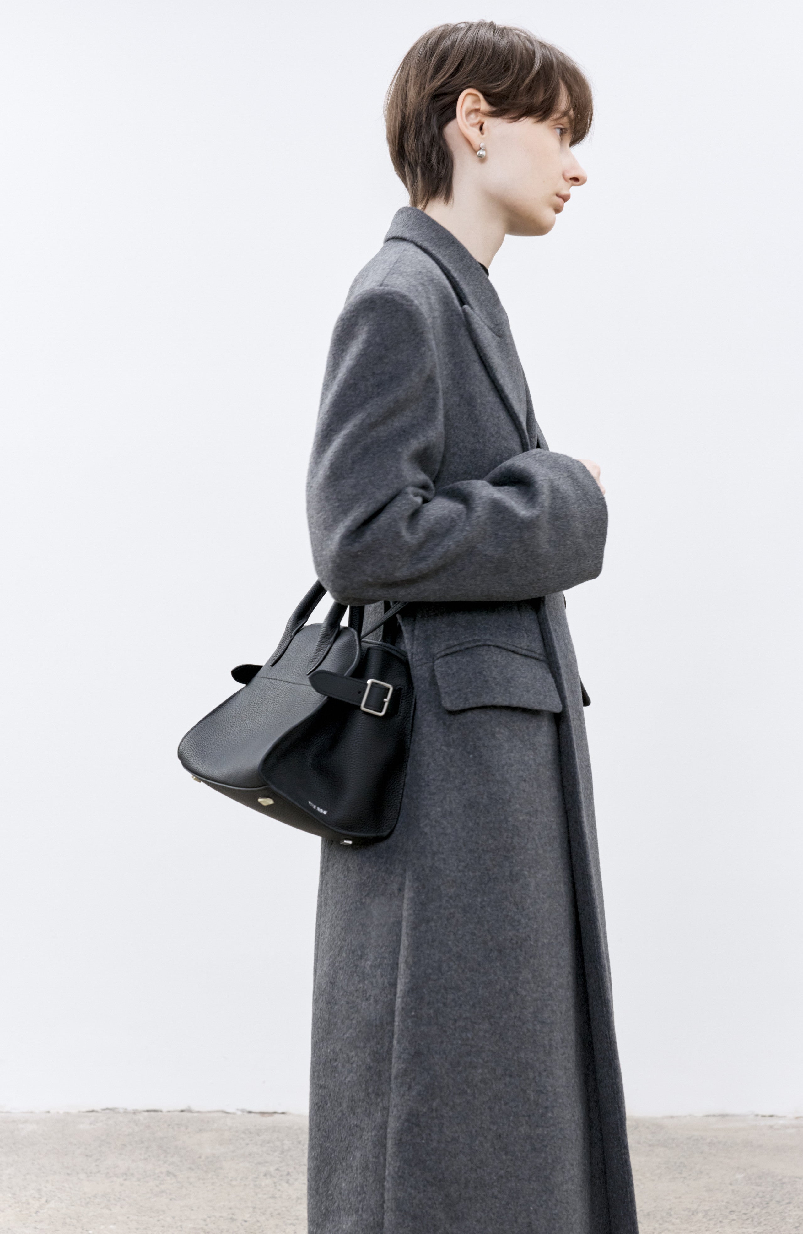 GRAY LONG PEA COAT