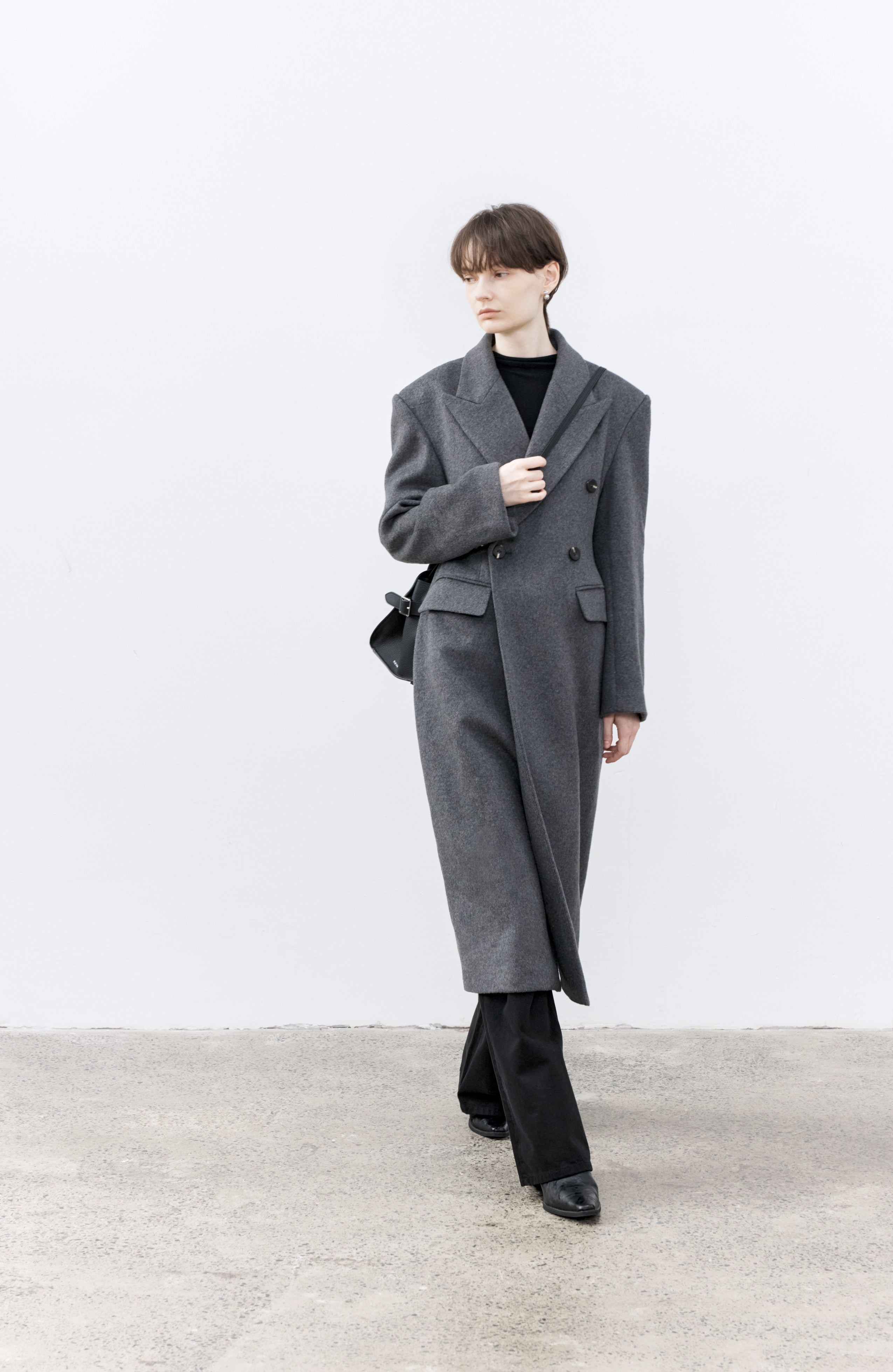 GRAY LONG PEA COAT