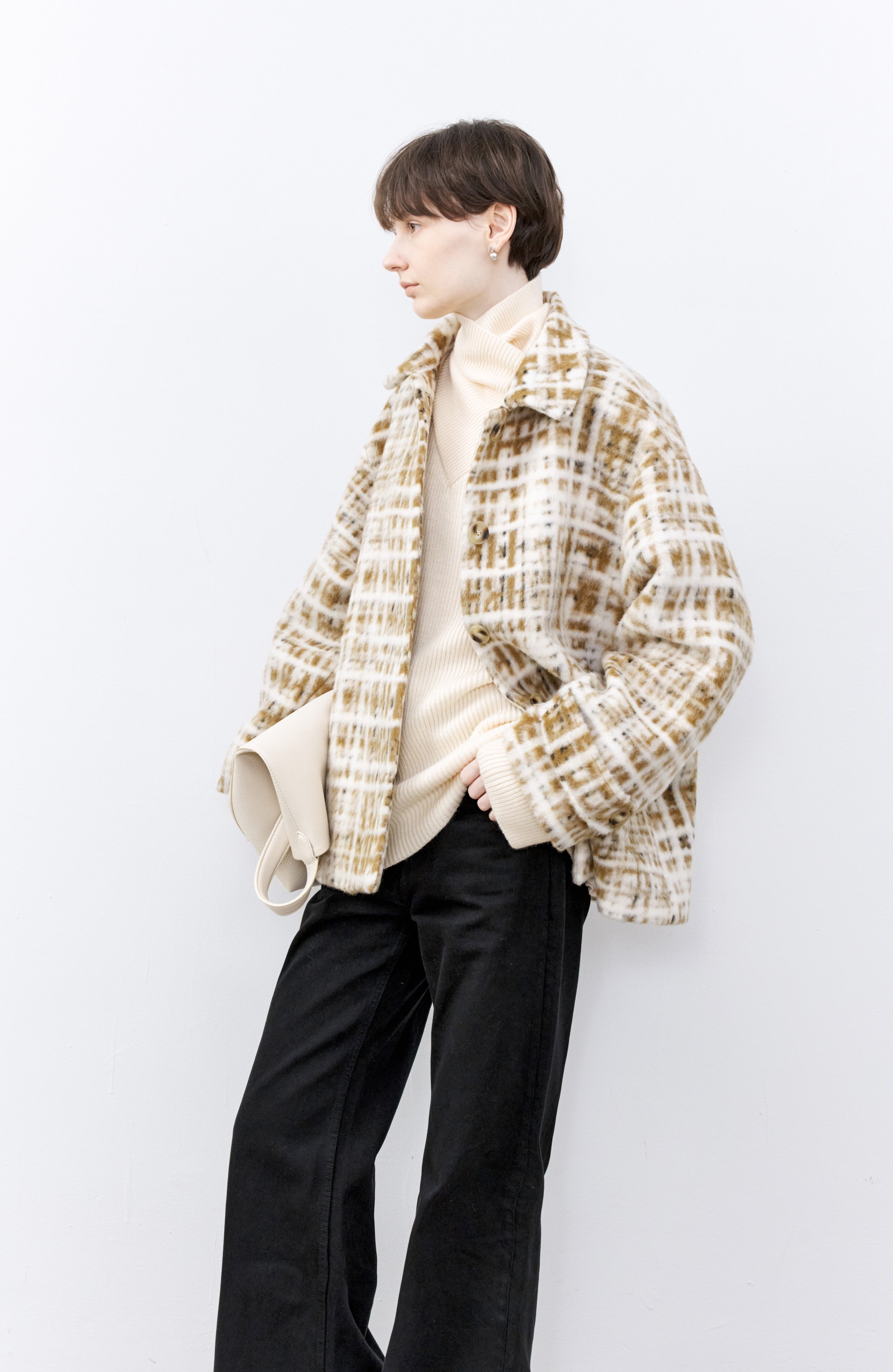 HAZY PLAID DESIGN SOFT JACKET