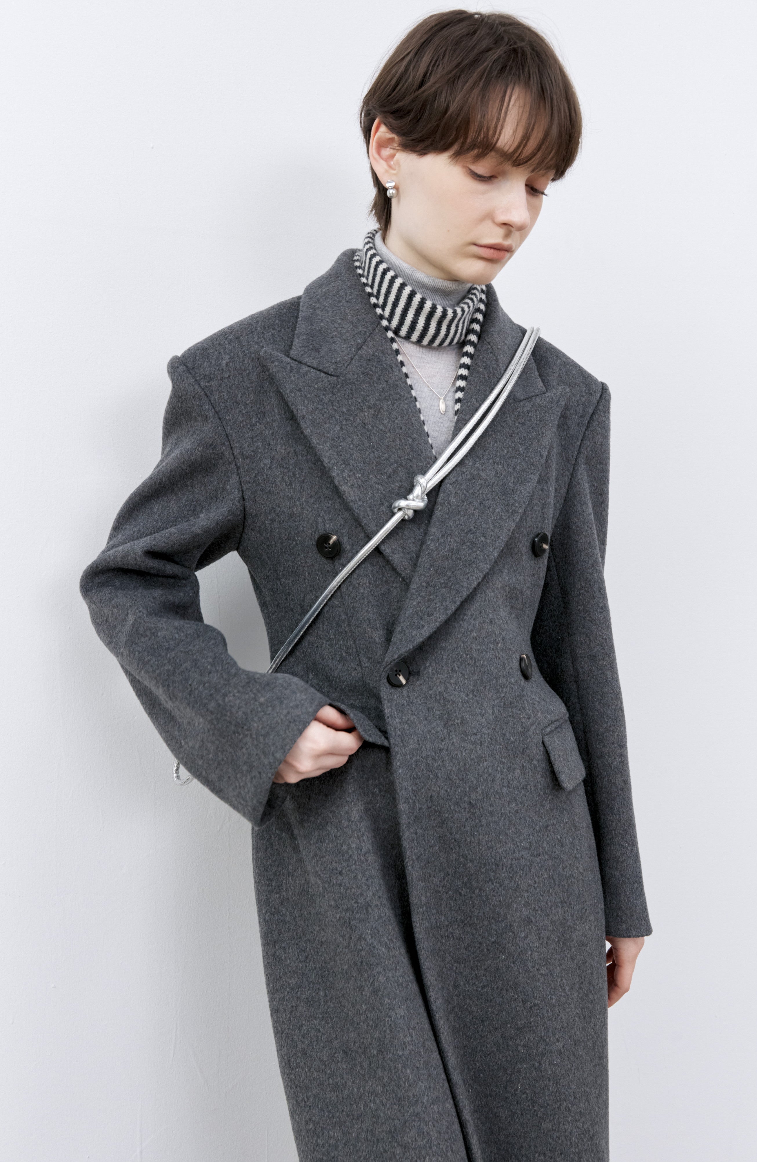 GRAY LONG PEA COAT