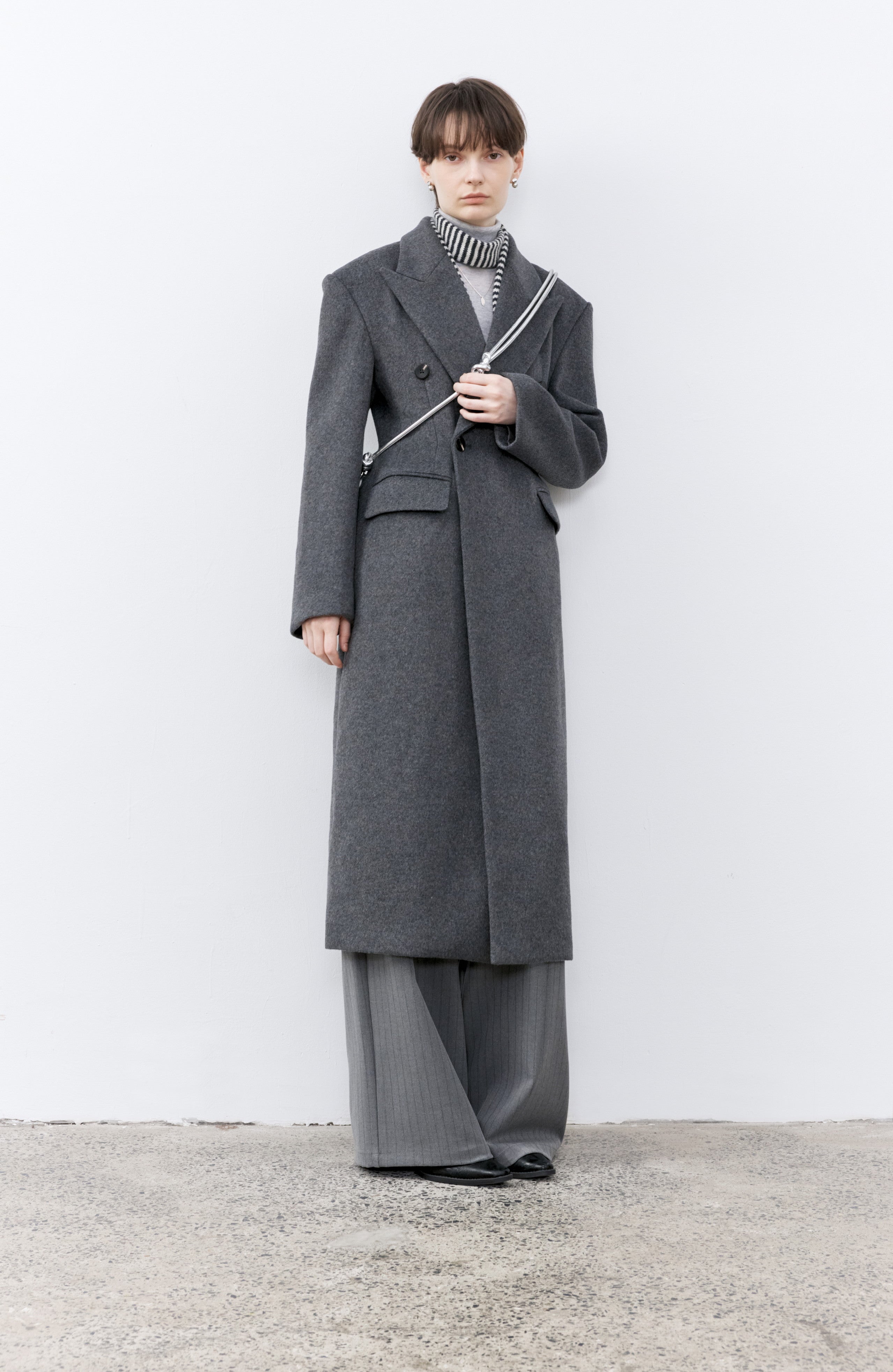 GRAY LONG PEA COAT