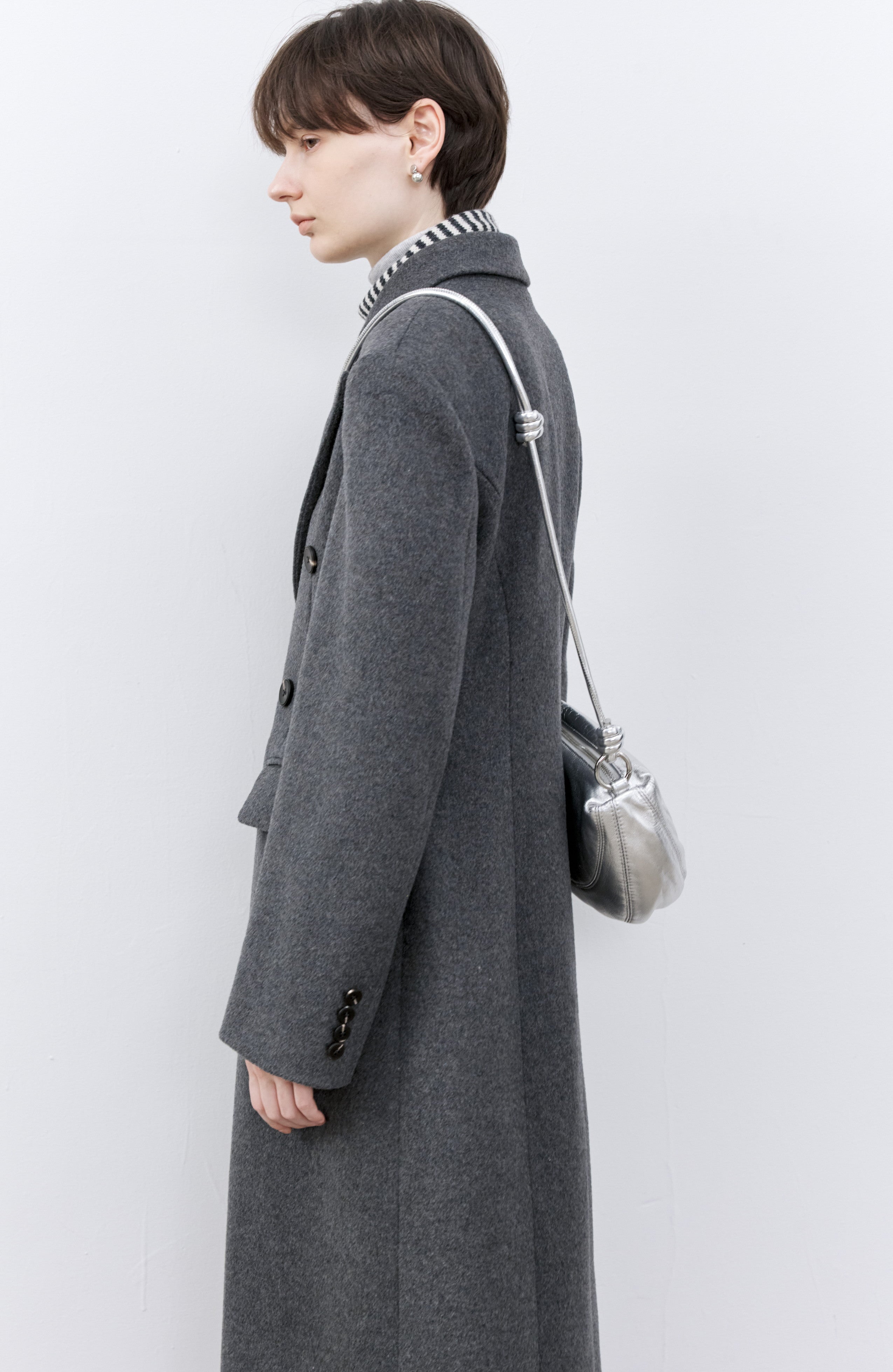 GRAY LONG PEA COAT