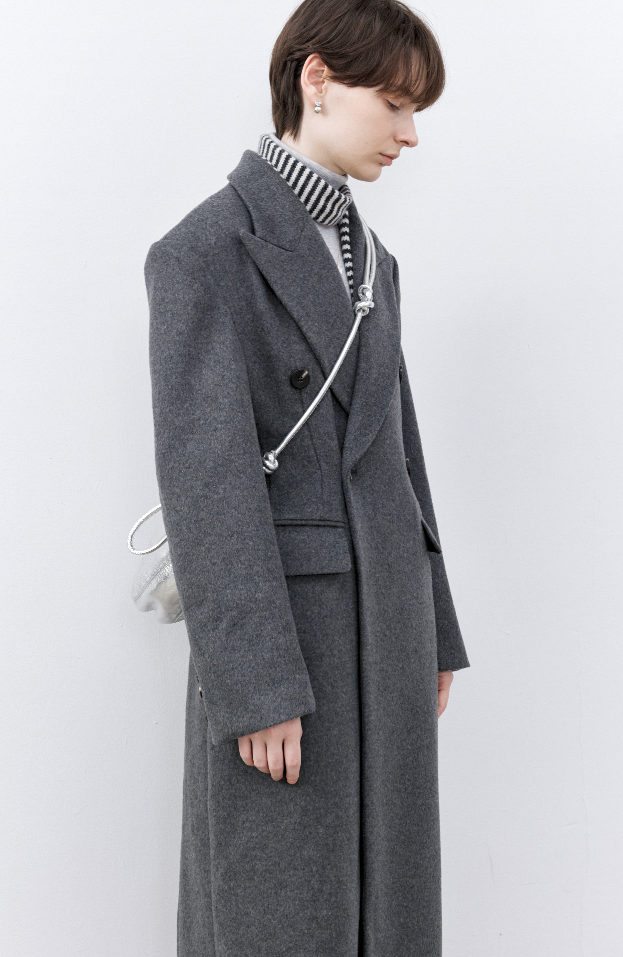 GRAY LONG PEA COAT