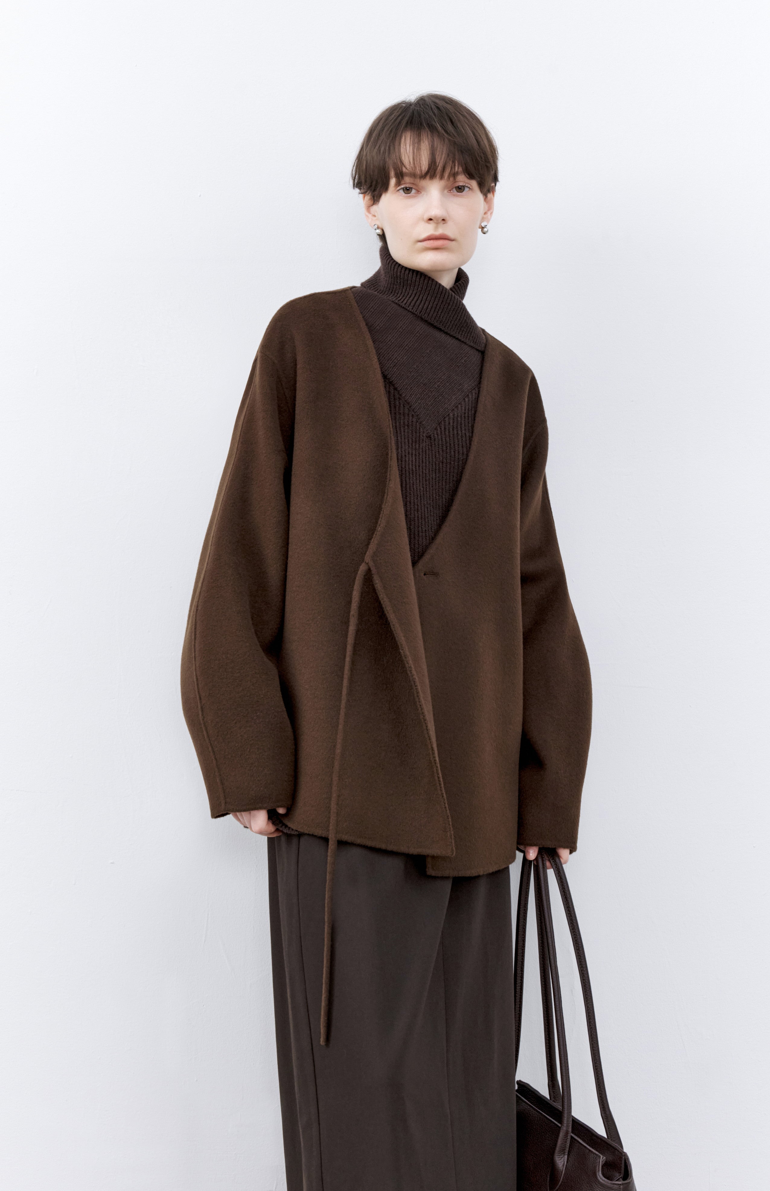 LAYERED PLACKET WOOL COAT