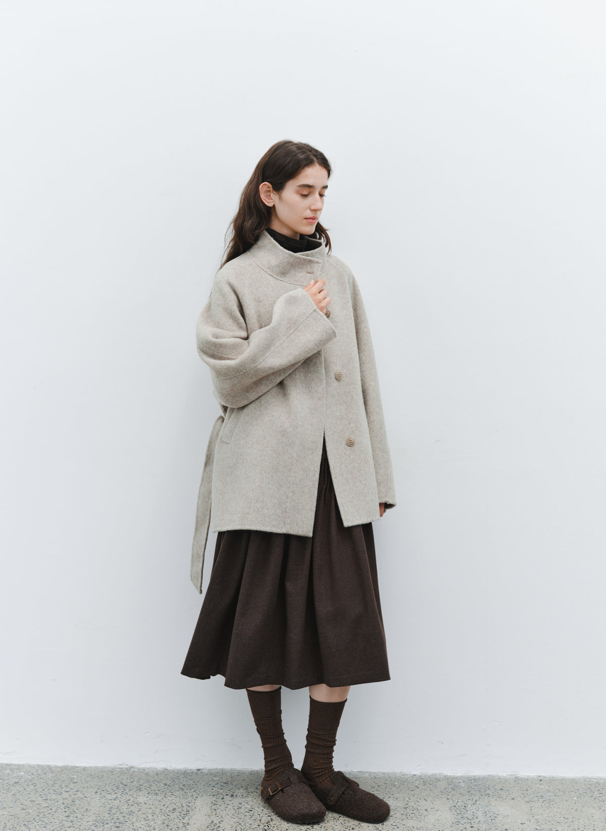 FEATHER WOOL100% MIDI COAT