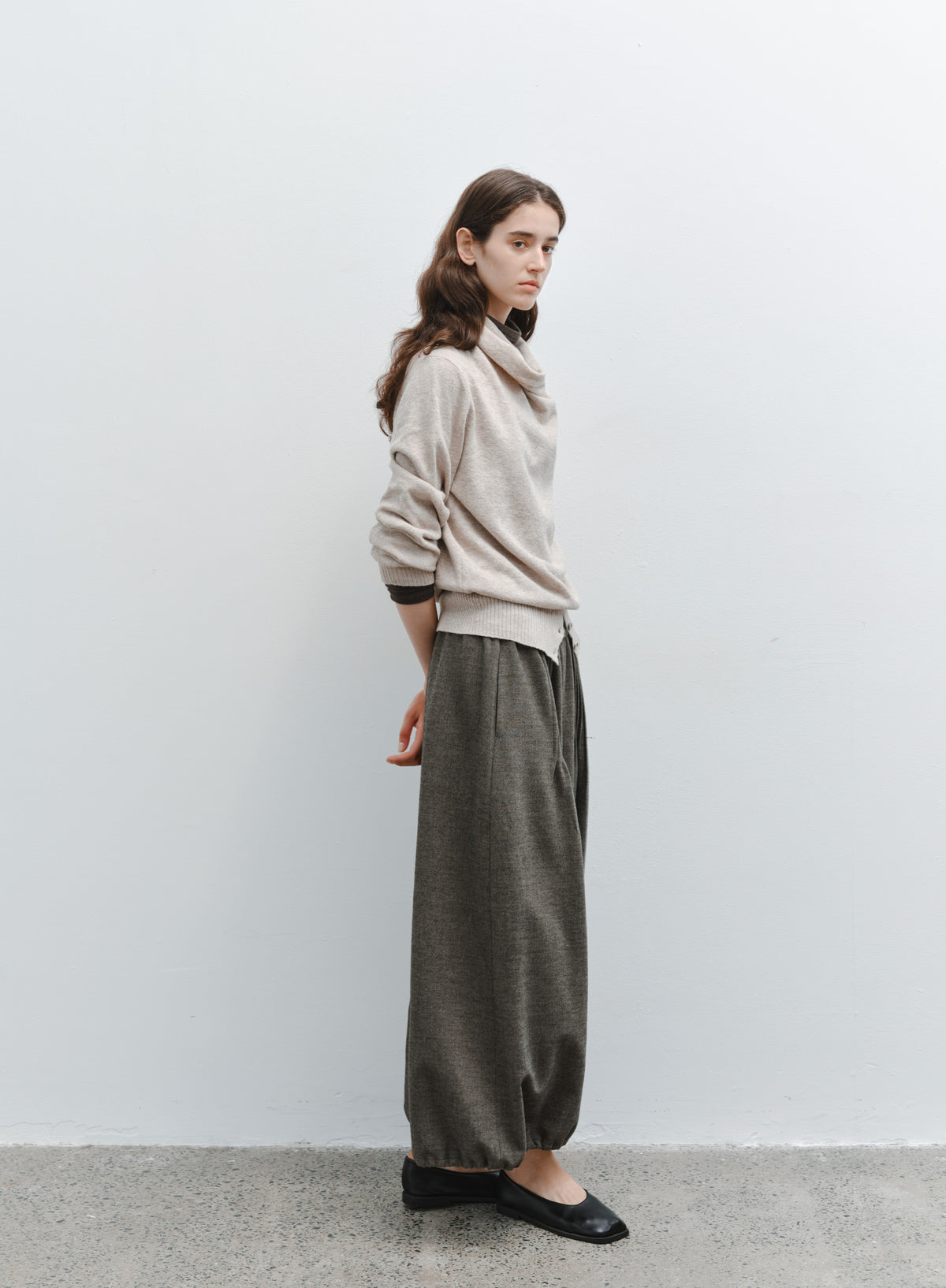 BUTTON HEM COWL SWEATER