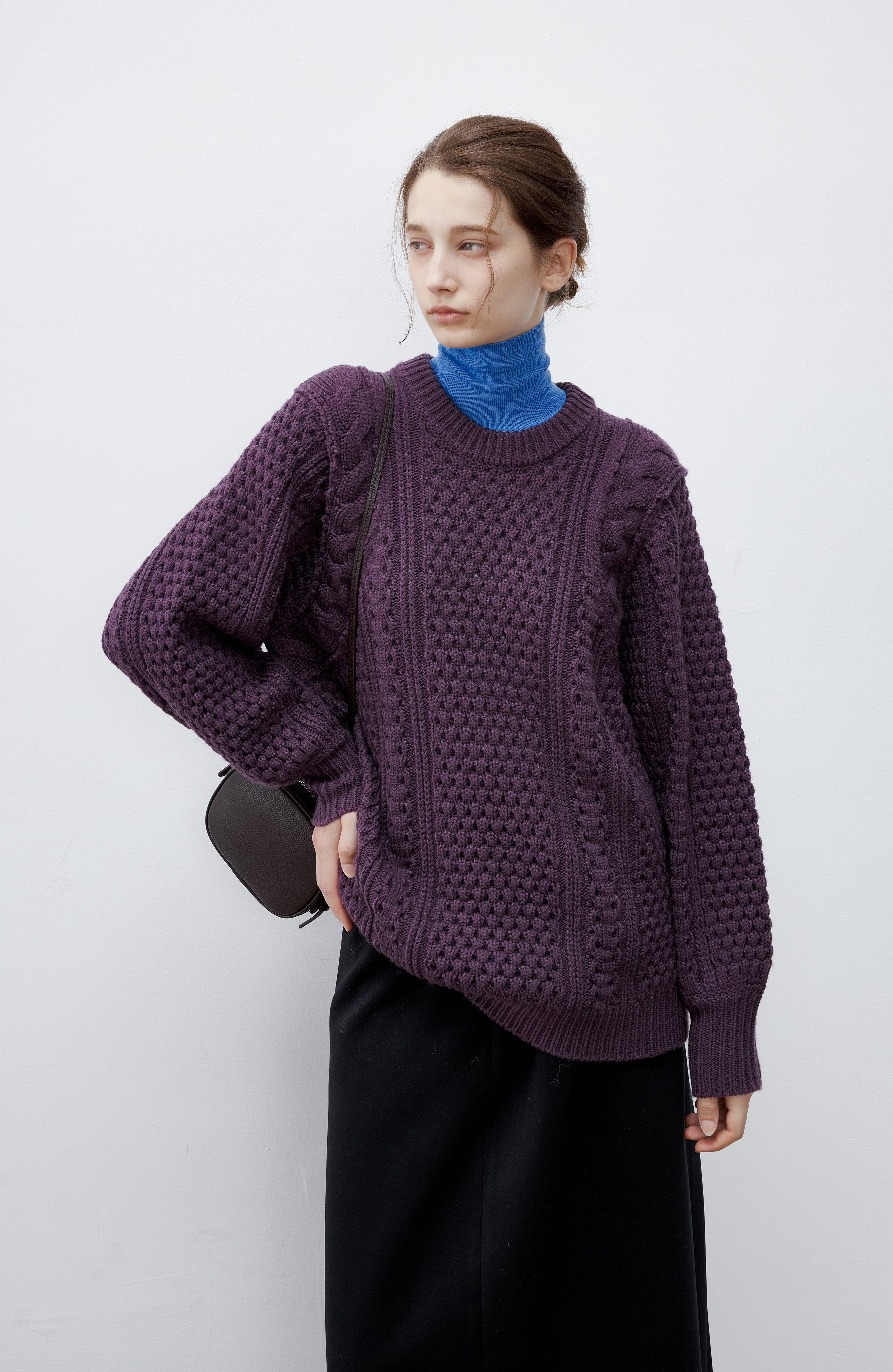 CONTRAST CABLE MIX WOOL KNIT / コントラストケーブルミックスウール