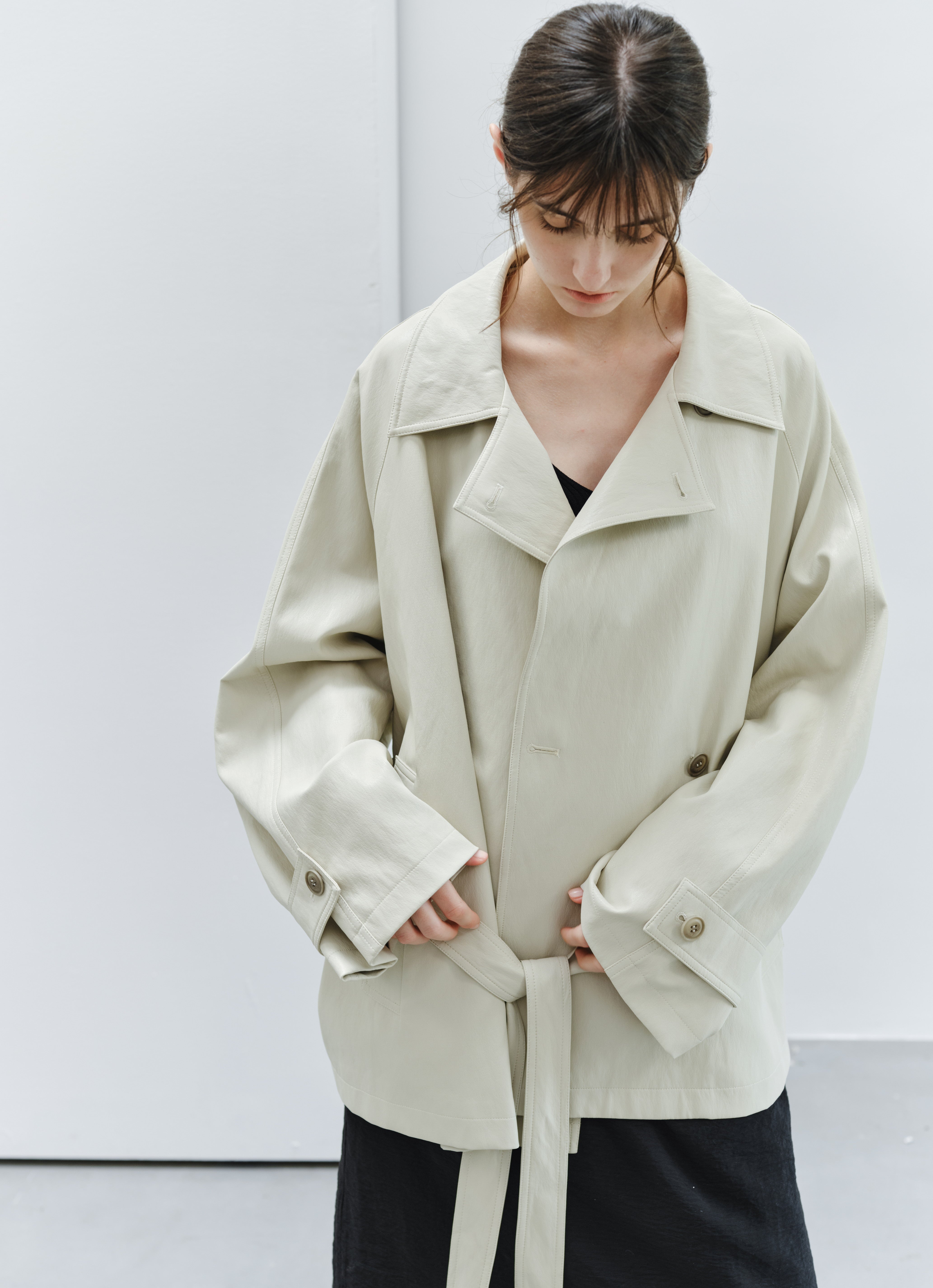 LEATHER TEXTURE MIDI TRENCH