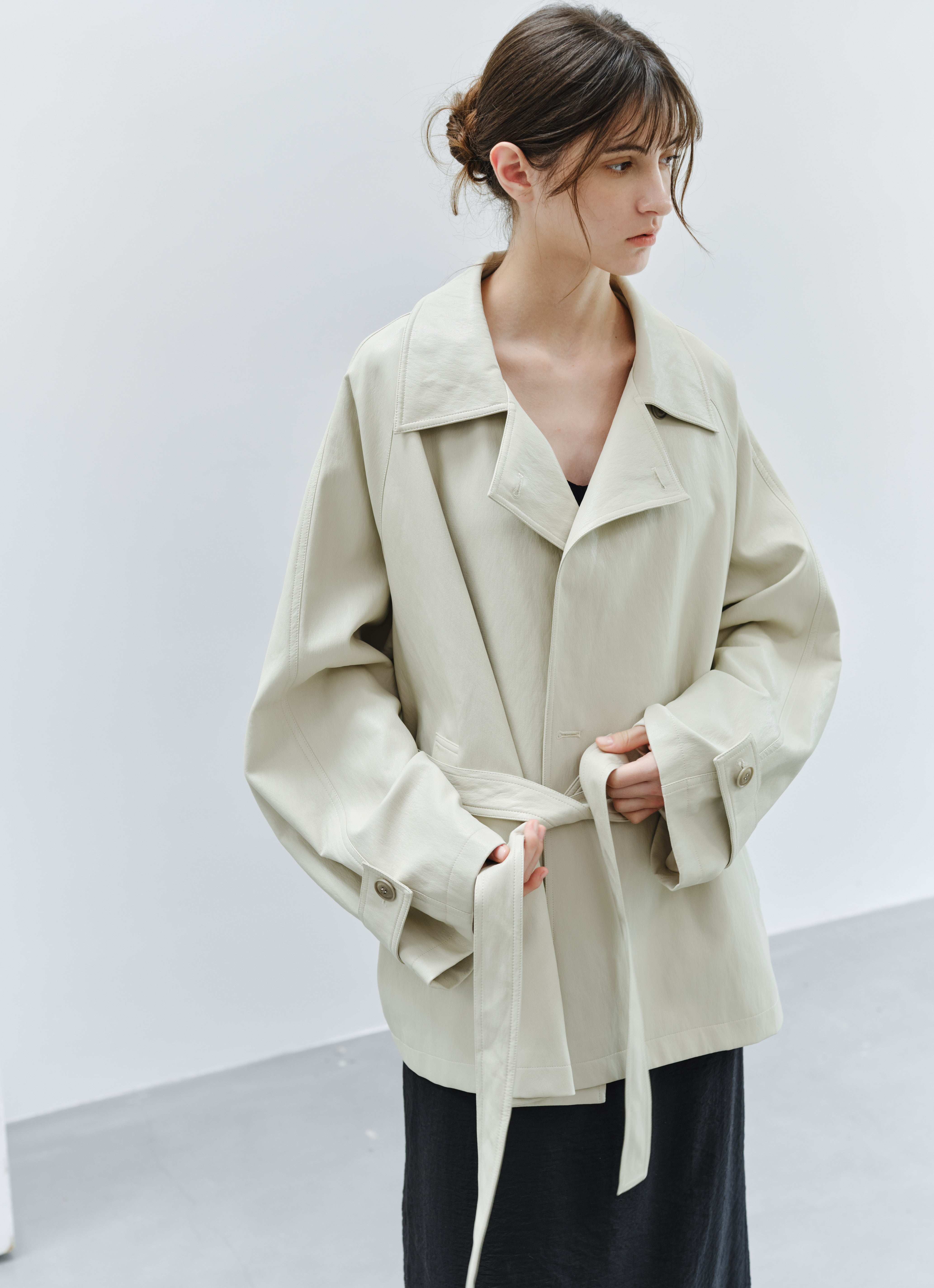 LEATHER TEXTURE MIDI TRENCH
