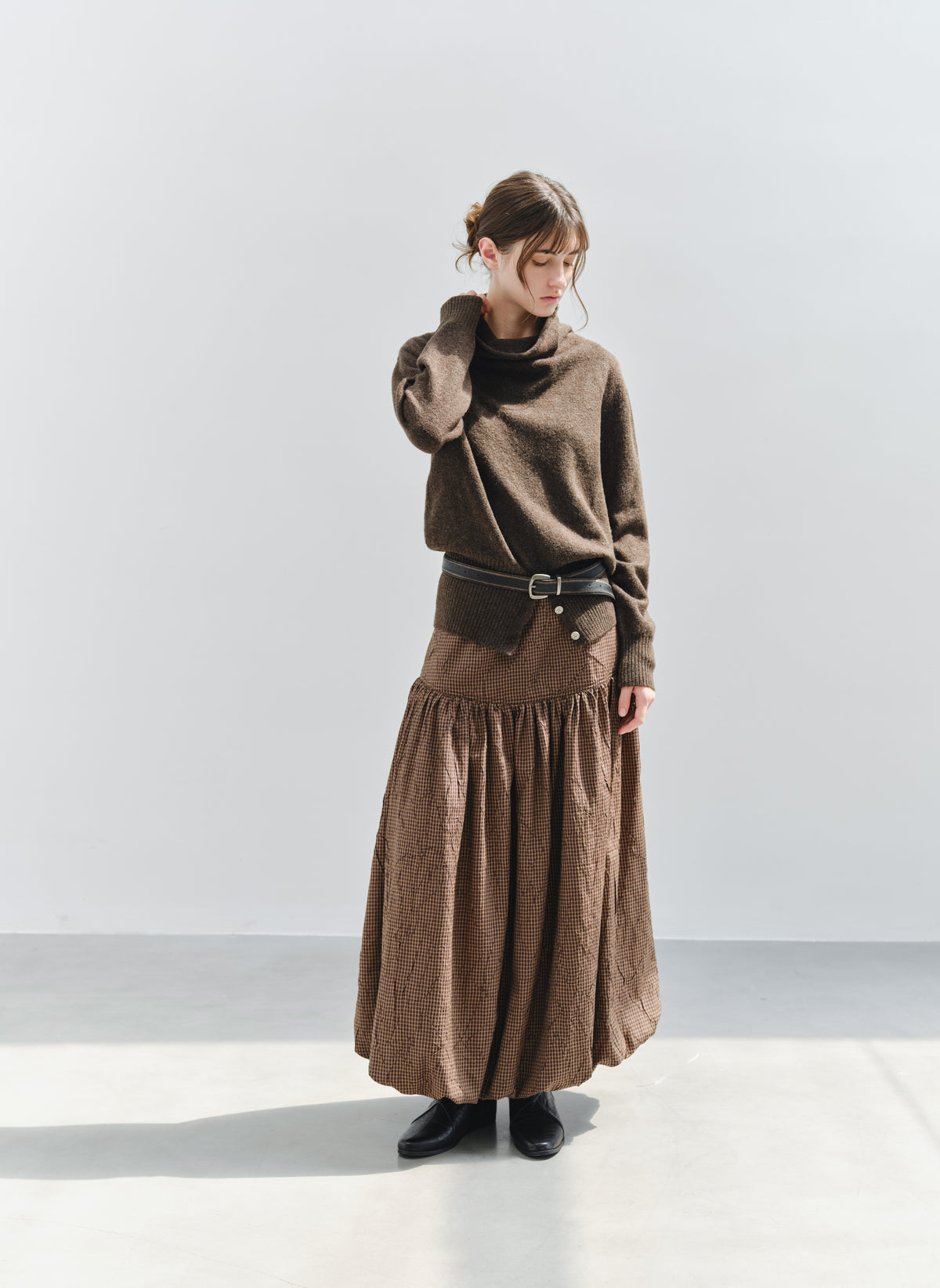 BUTTON HEM COWL SWEATER