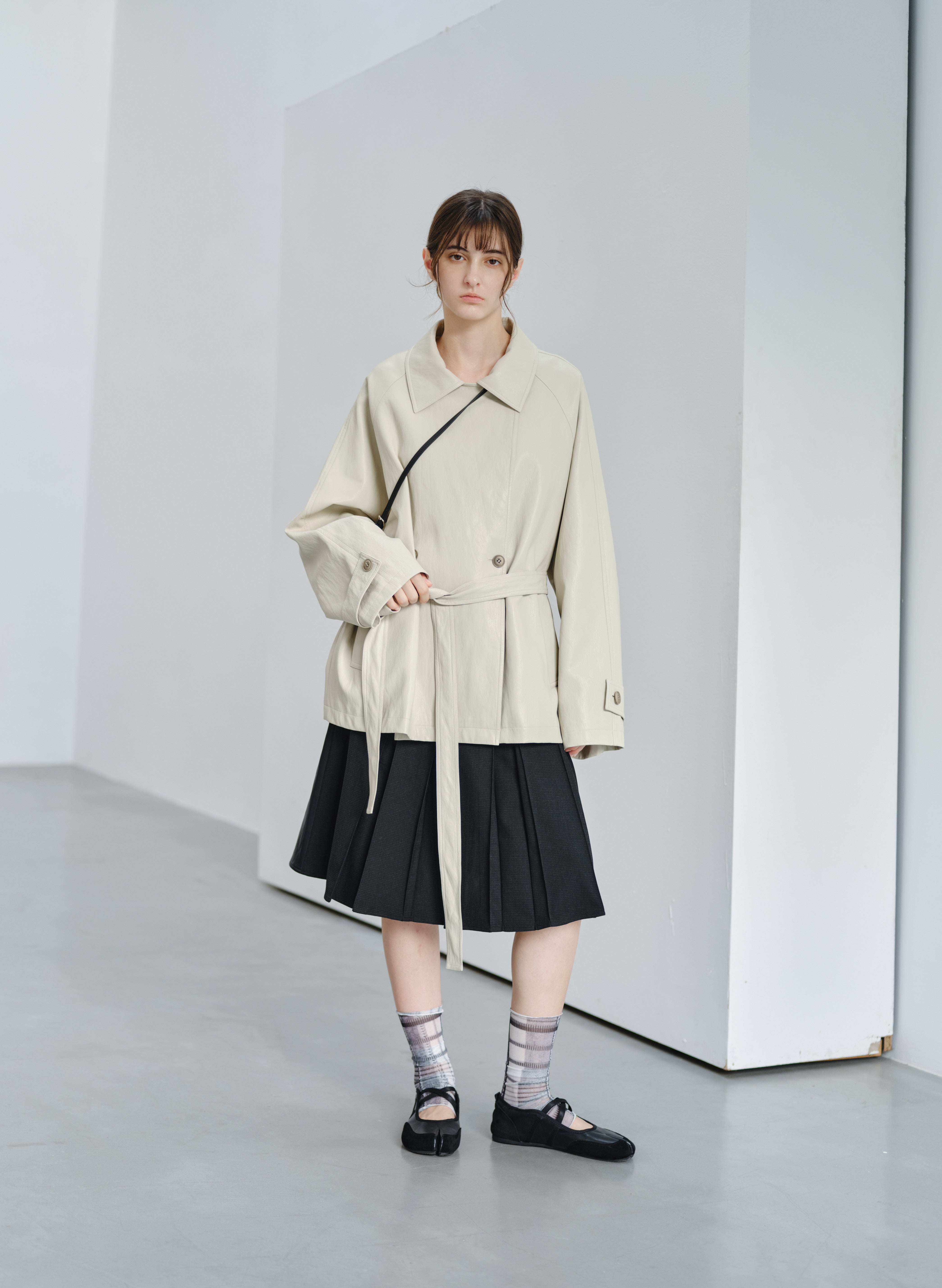 LEATHER TEXTURE MIDI TRENCH