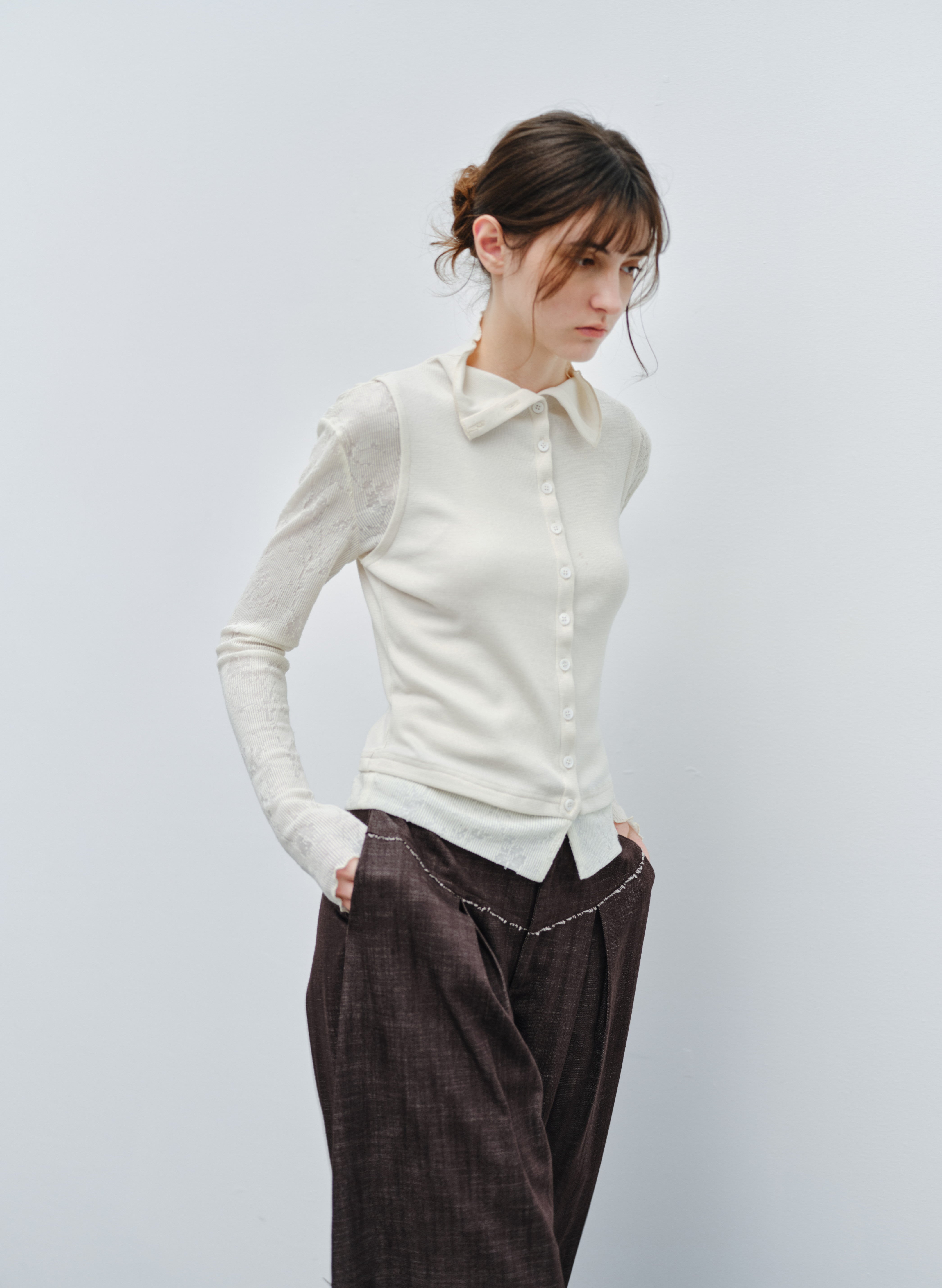 JACQUARD SLEEVE FIT TOP