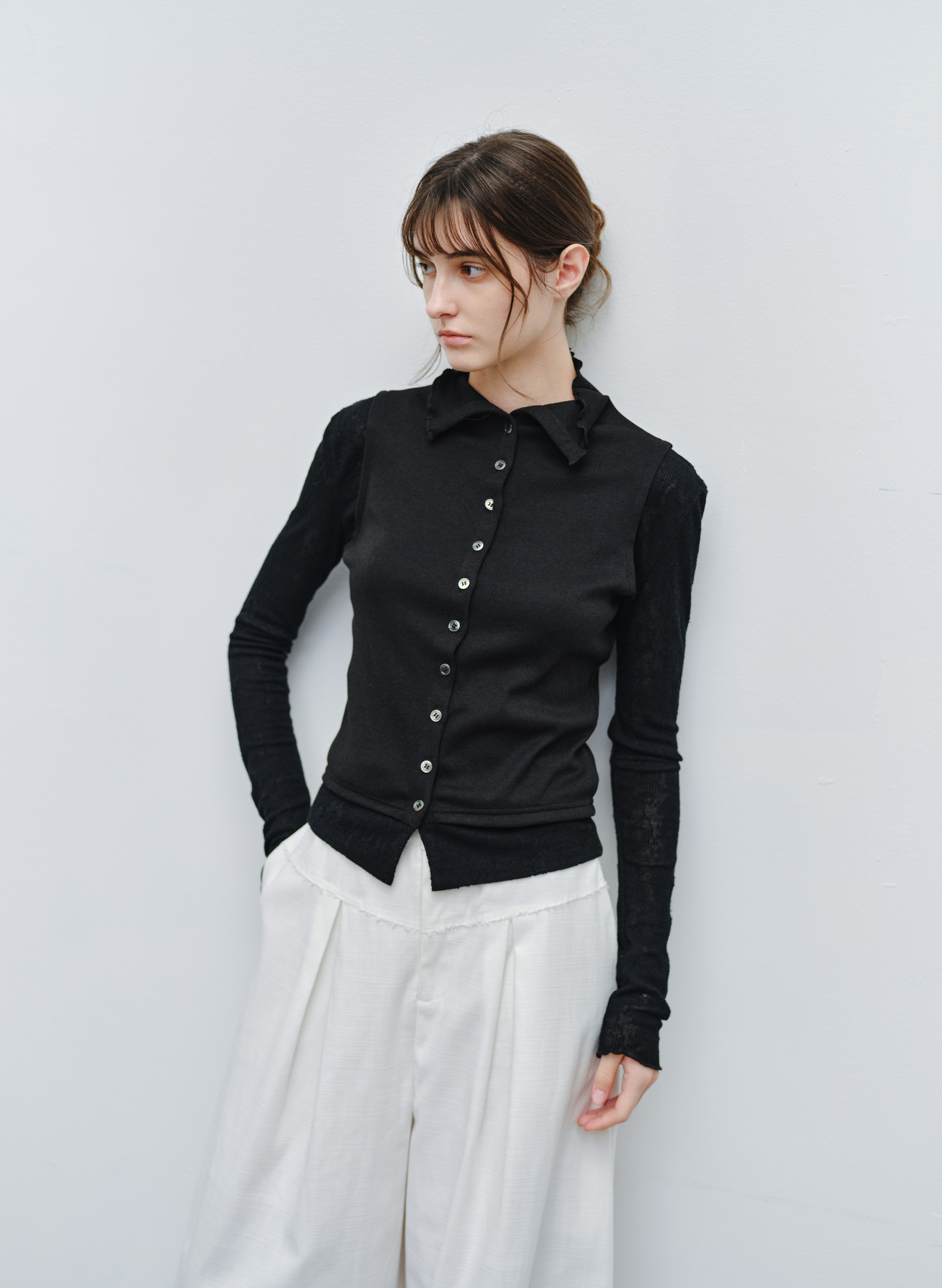 JACQUARD SLEEVE FIT TOP