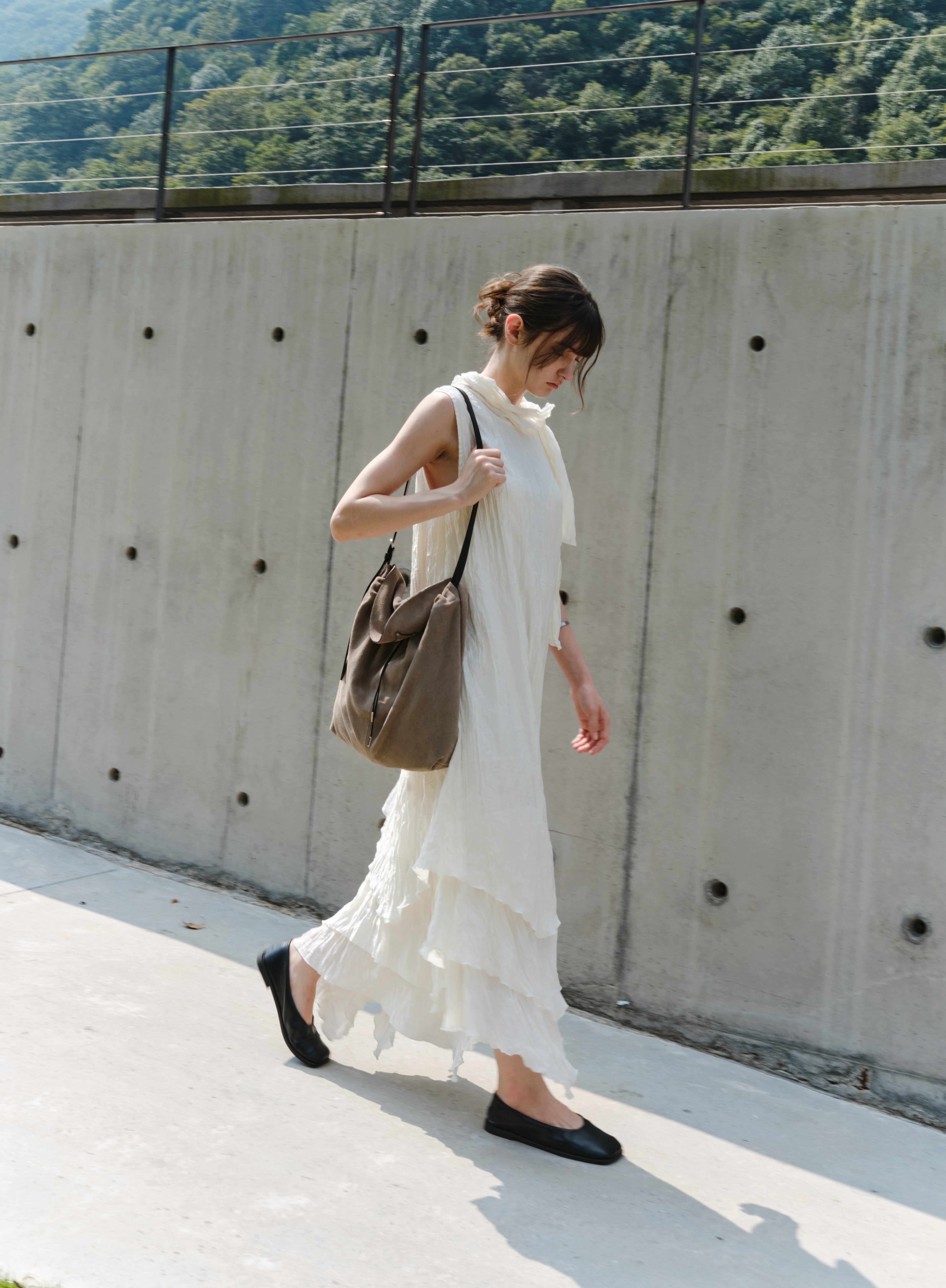 SCARF NECK TIERED DRESS