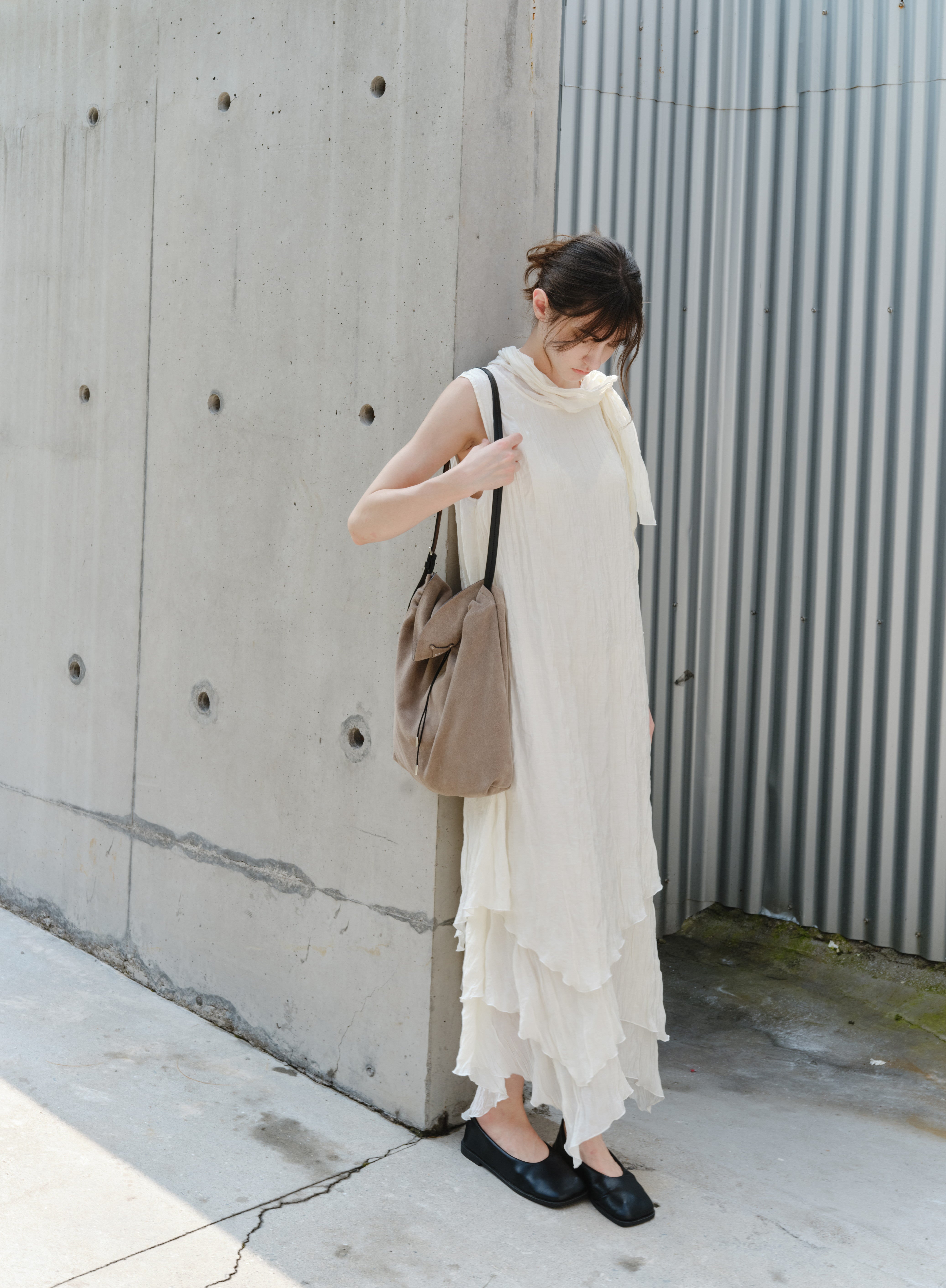 SCARF NECK TIERED DRESS