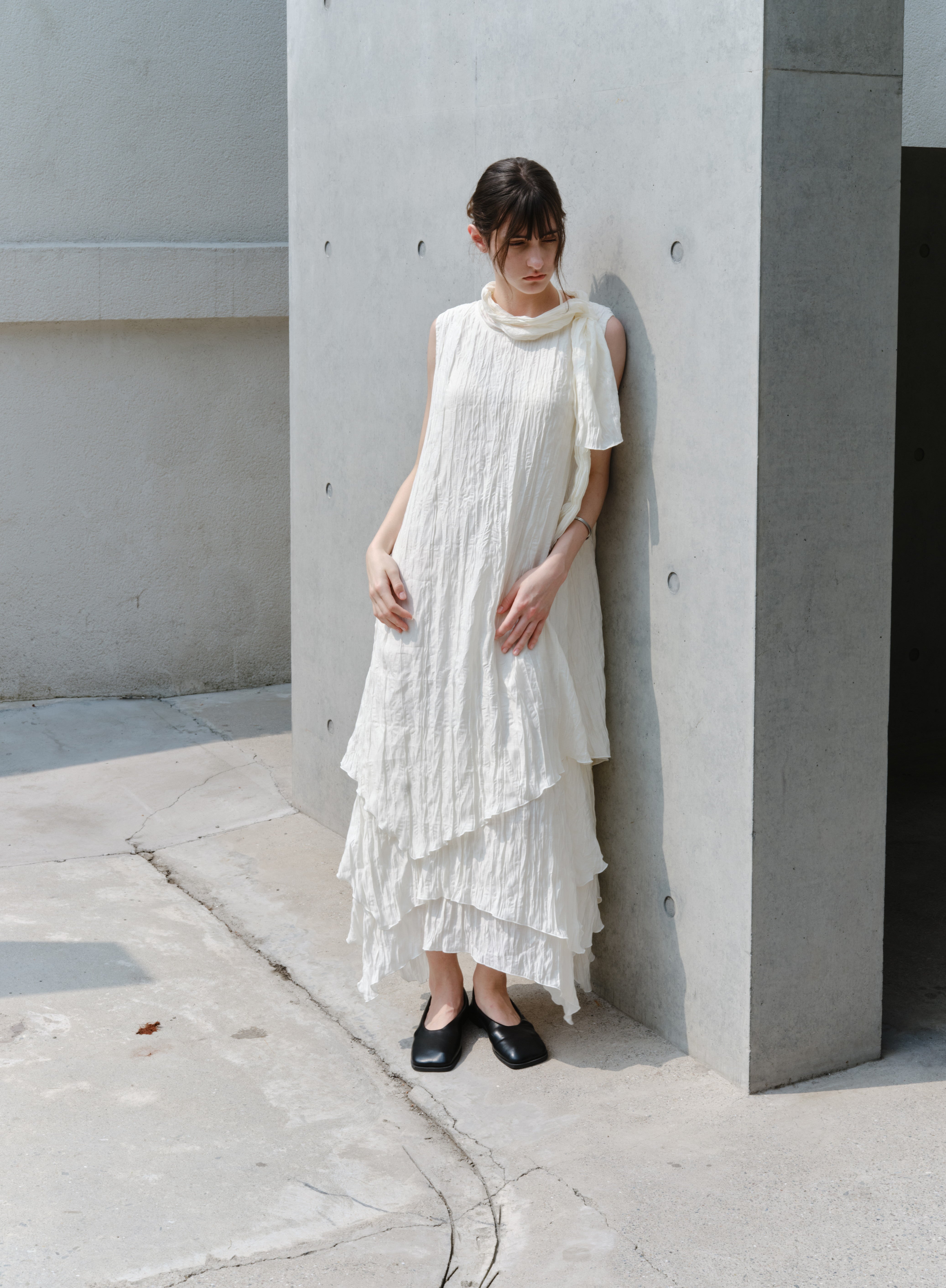 SCARF NECK TIERED DRESS