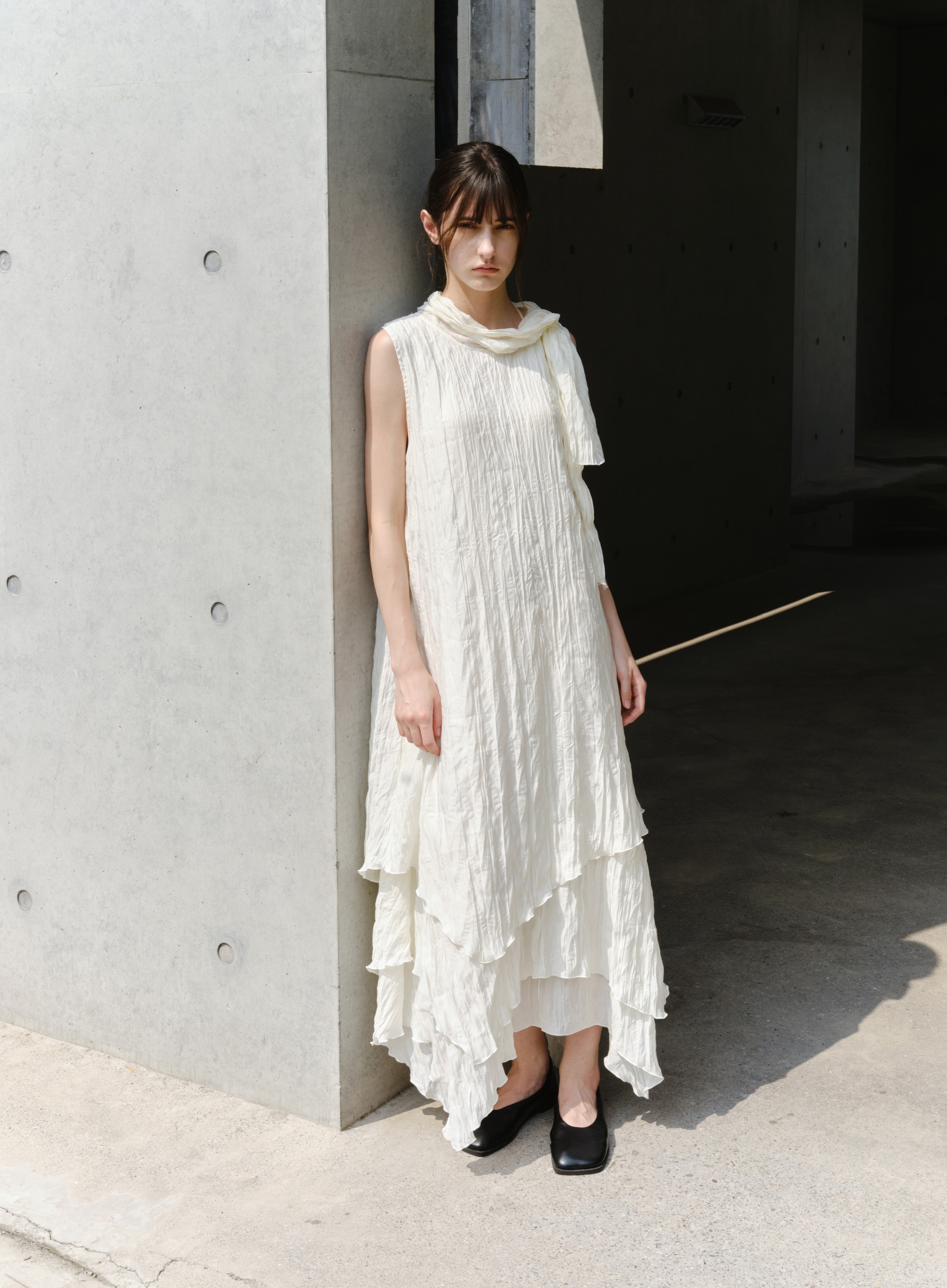 SCARF NECK TIERED DRESS