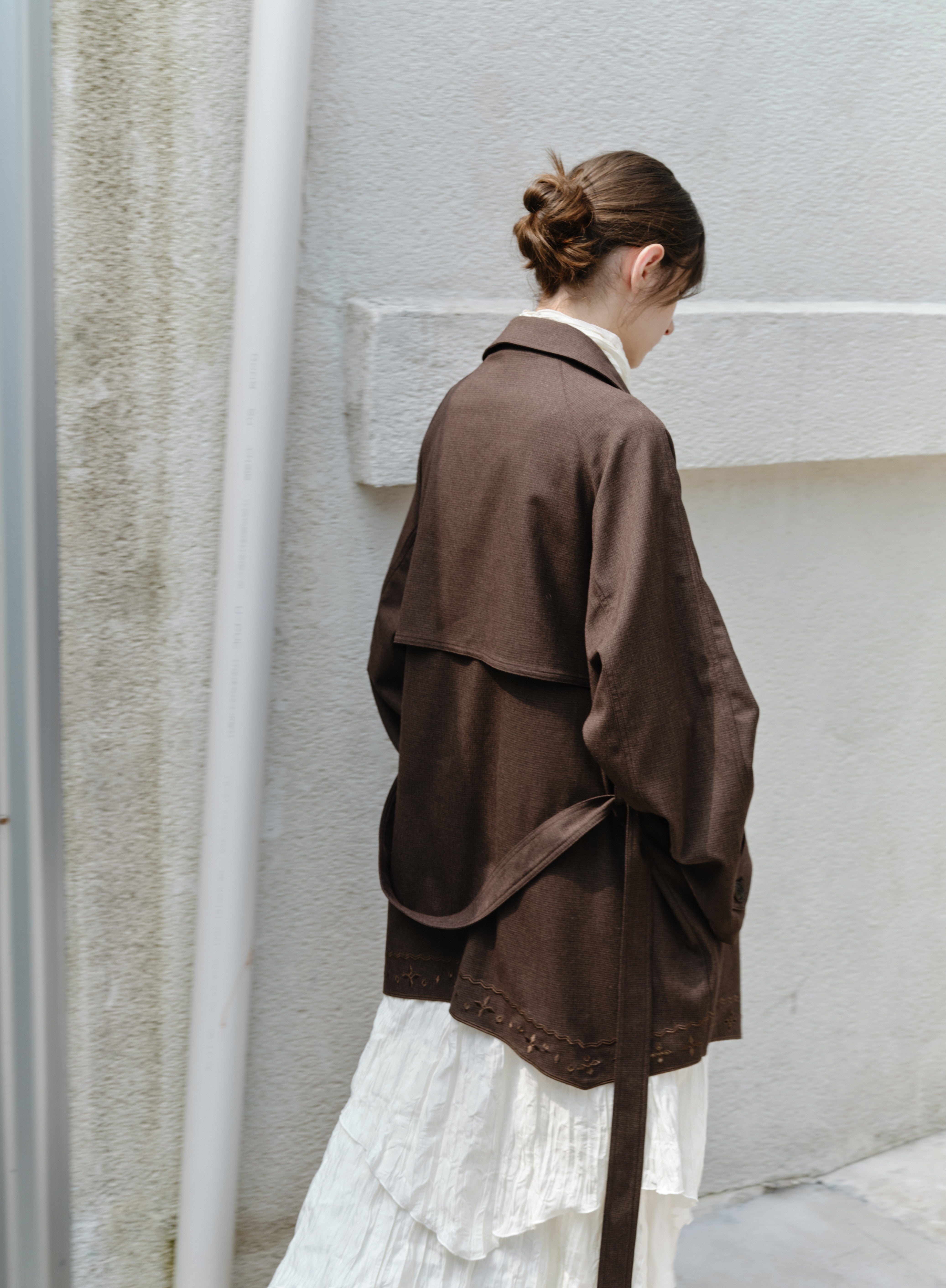 EMBROIDERY HEM MIDI TRENCH